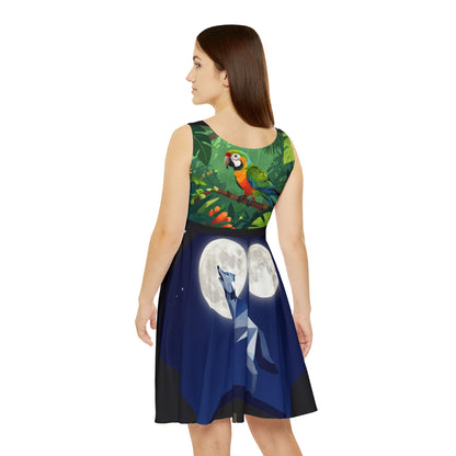Skater Dress — Mystical Nature Print (Deer, Parrot &amp; Galaxy Artwork)