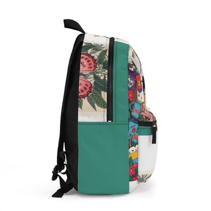 Whimsical Travel Sticker Collage Backpack