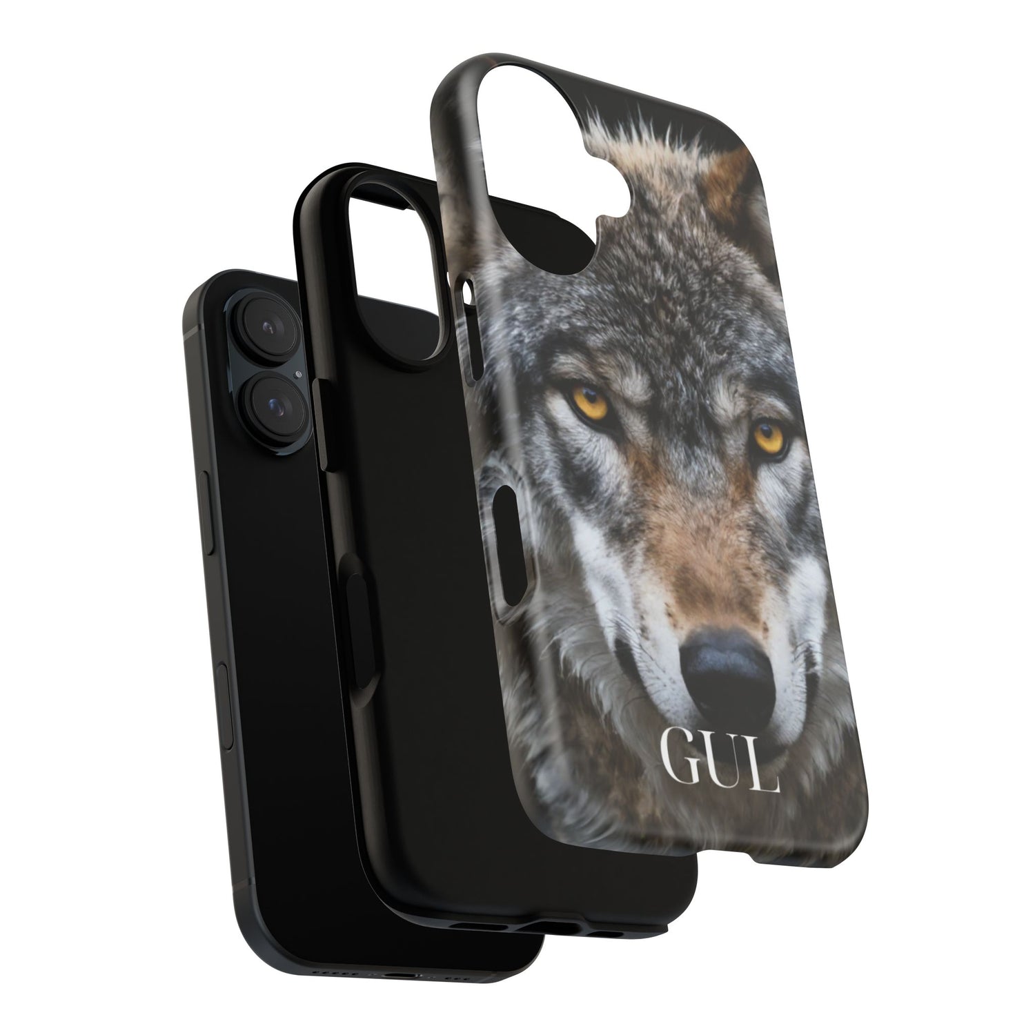 Wolf Eyes Phone Case — Fierce Wildlife iPhone Protective Case with ‘GUL’ Text