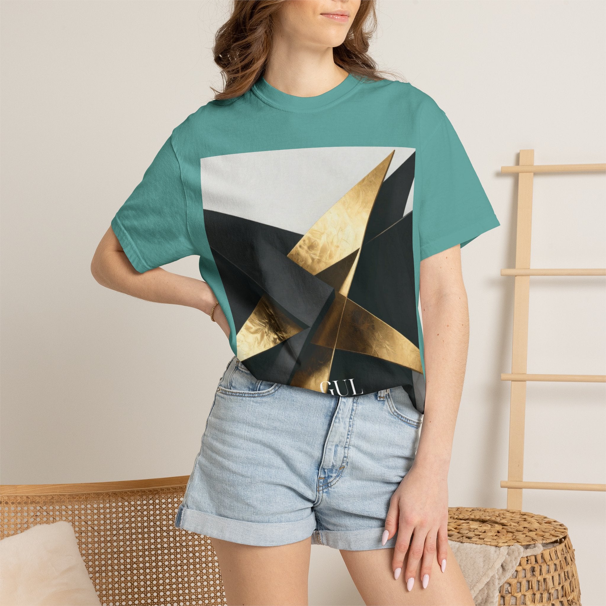 Graphic T-Shirt — Modern Gold Abstract &amp; Mountain Photo Print