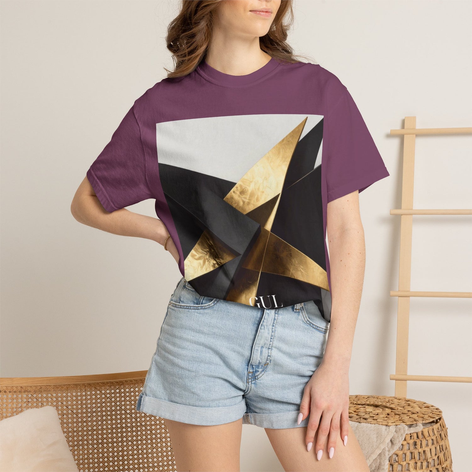 Graphic T-Shirt — Modern Gold Abstract &amp; Mountain Photo Print