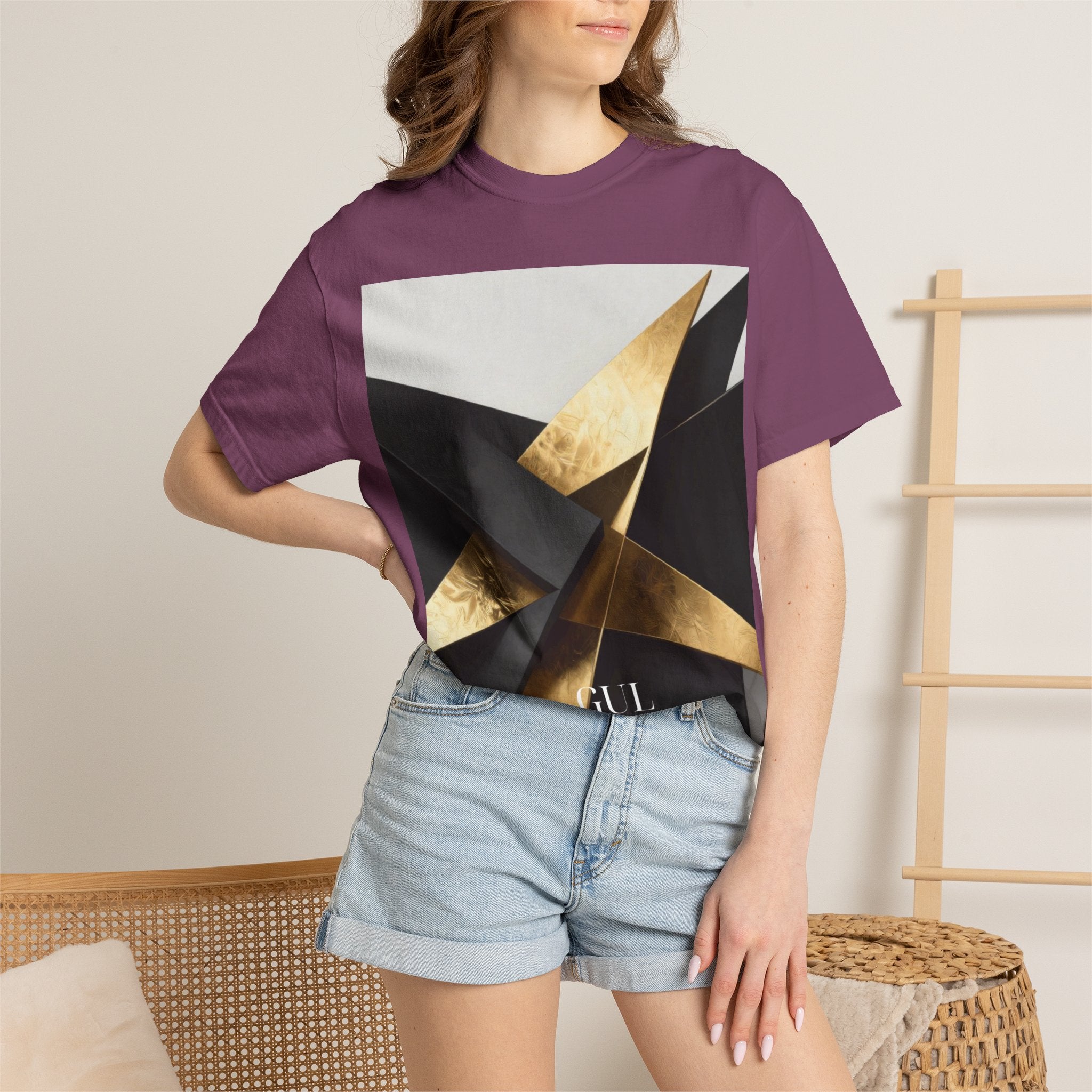 Graphic T-Shirt — Modern Gold Abstract &amp; Mountain Photo Print