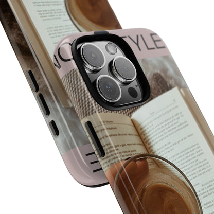Cozy Reading Phone Case — Coffee &amp; Book Protective Cover
