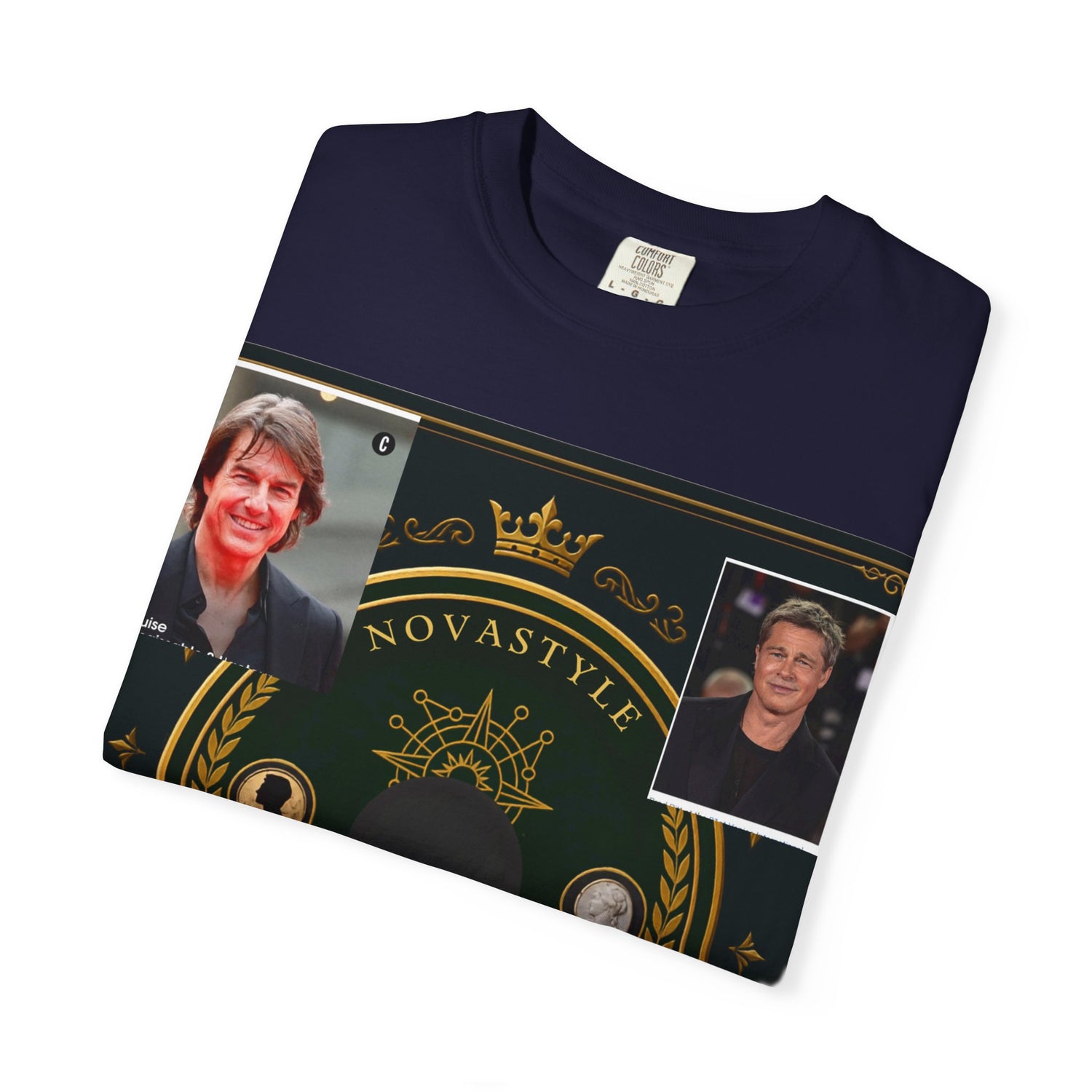 Innovation Crest T-Shirt — Vintage Emblem Tee with Portrait Collage