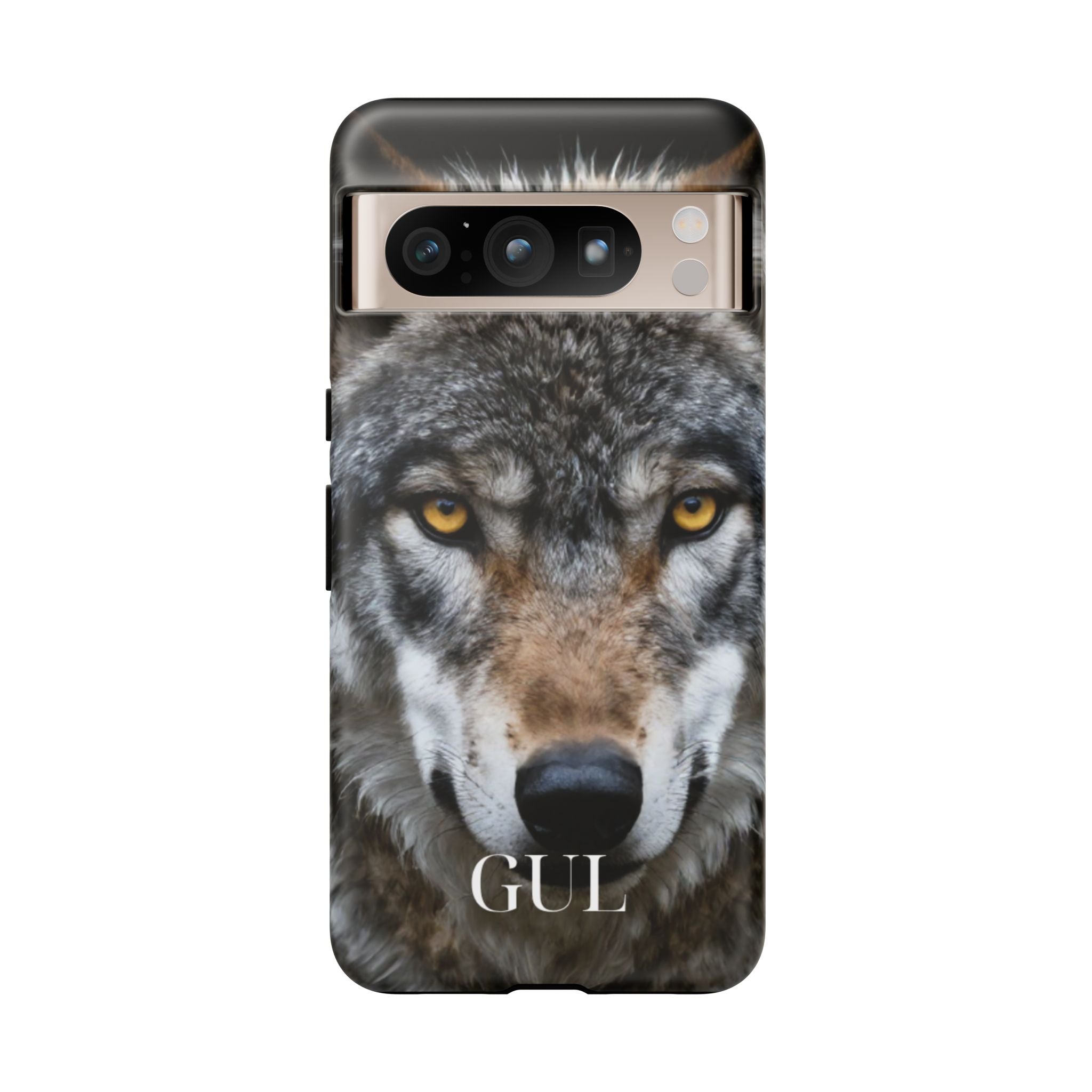 Wolf Eyes Phone Case — Fierce Wildlife iPhone Protective Case with ‘GUL’ Text