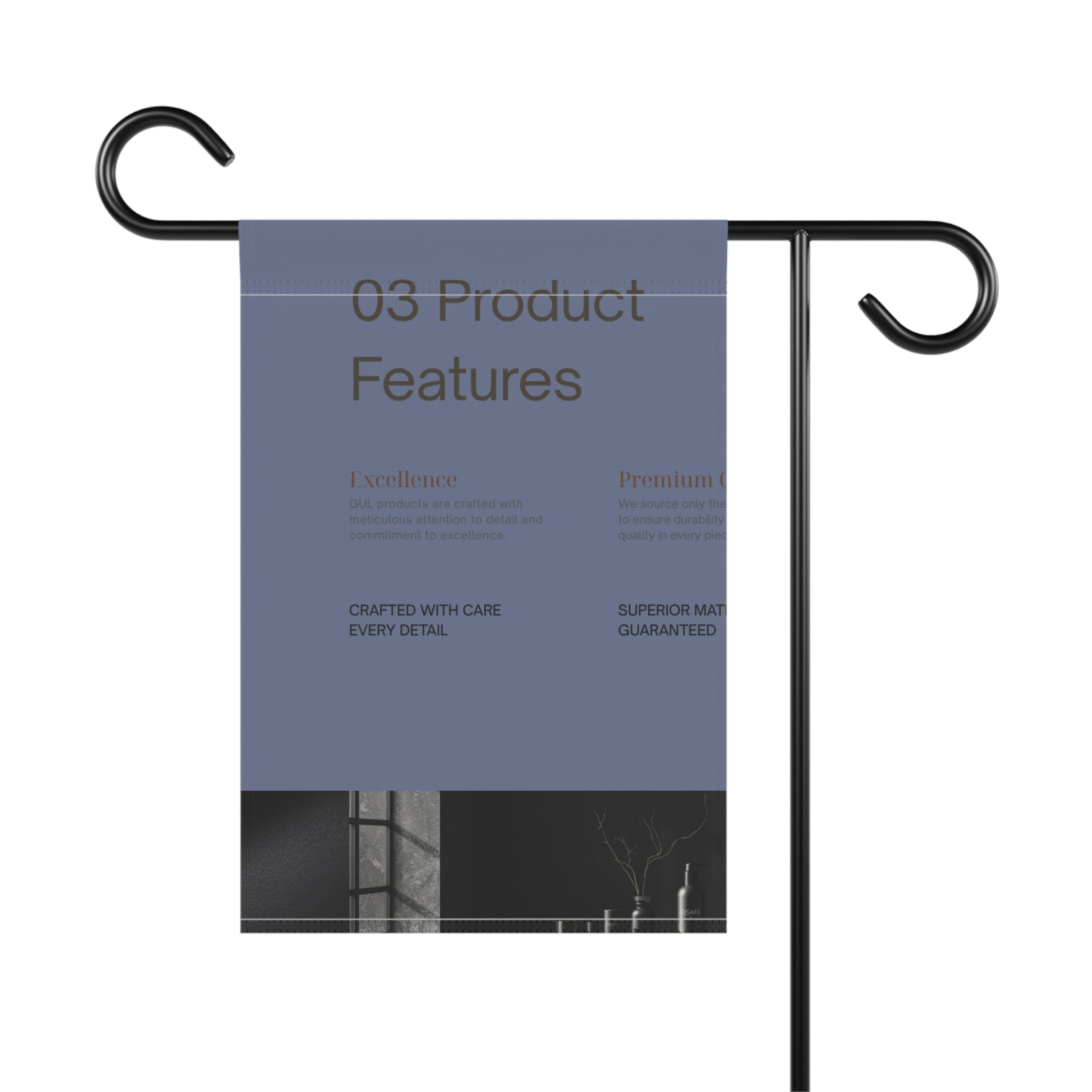 Garden Flag — Minimalist "03 Product Features" Decorative Garden &amp; House Banner