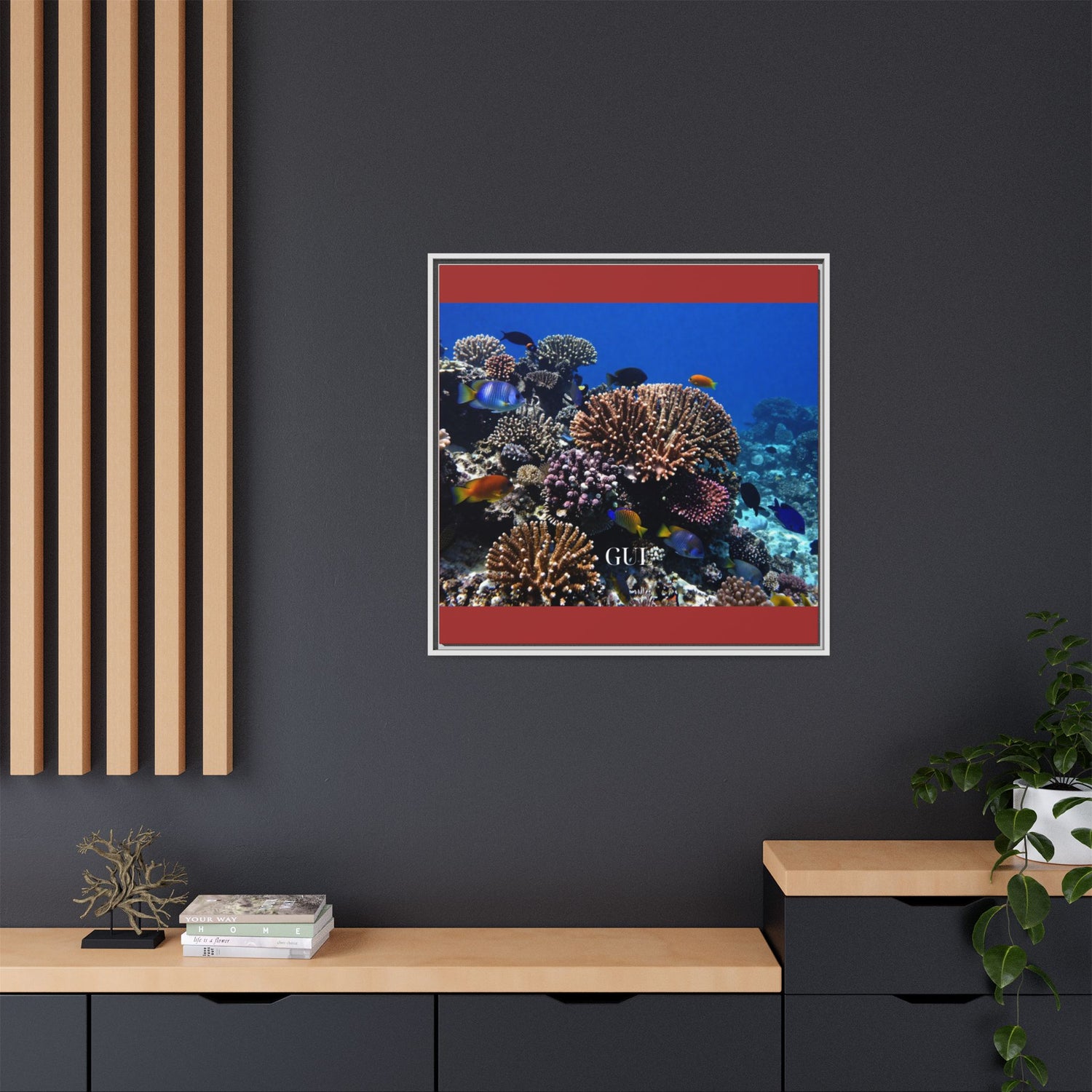 Framed Coral Reef Matte Canvas Wall Art — Tropical Ocean Photography Print