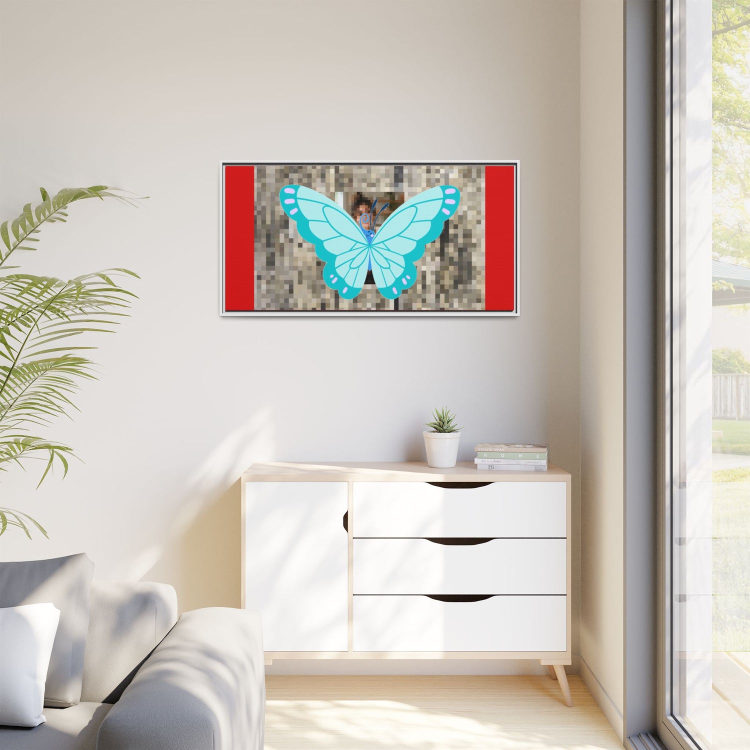 Blue Butterfly Framed Canvas Art – Matte Multi‑Color Wall Print