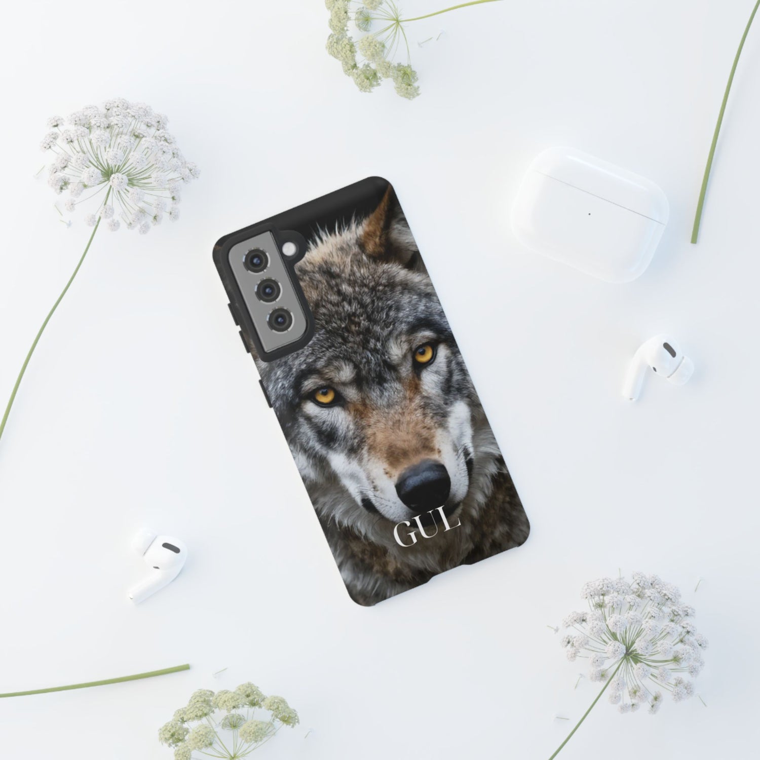 Wolf Eyes Phone Case — Fierce Wildlife iPhone Protective Case with ‘GUL’ Text