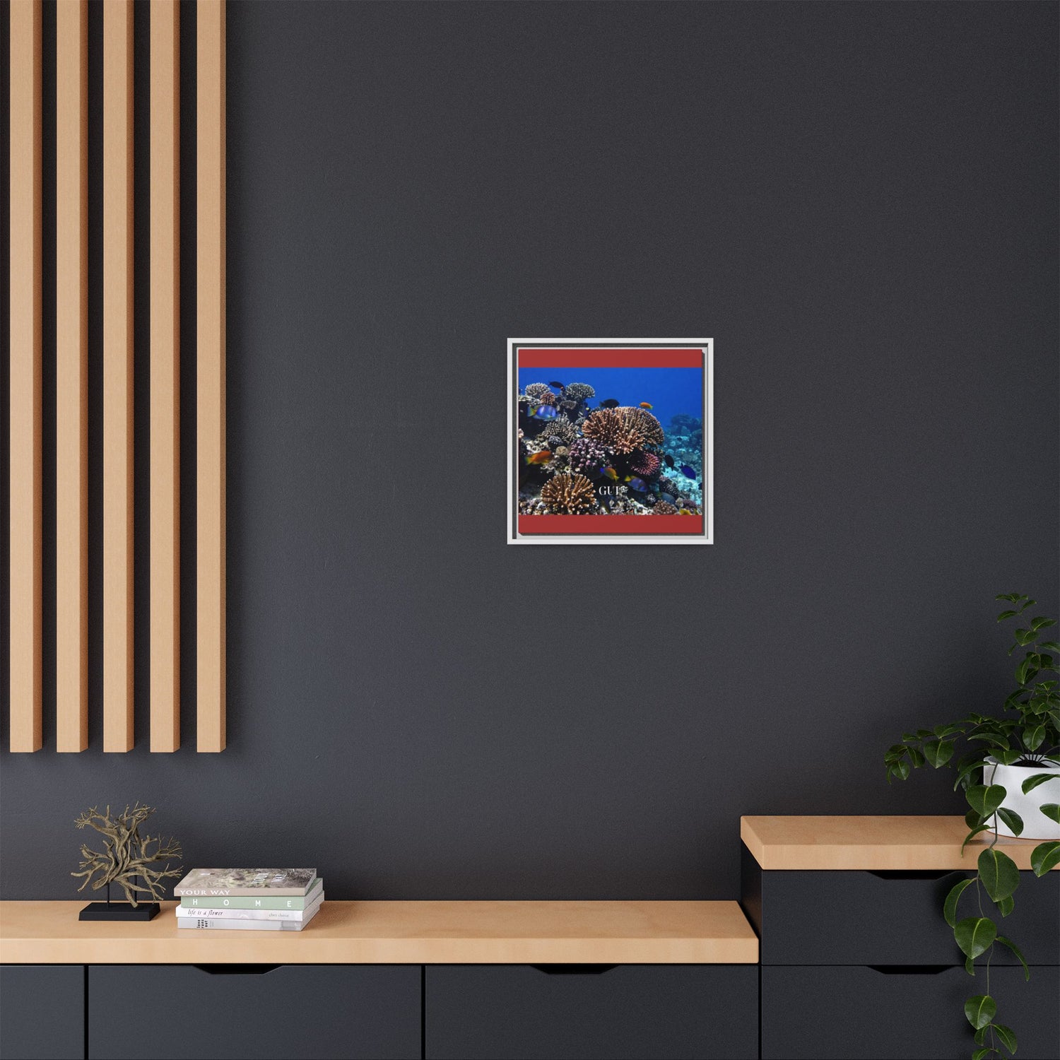 Framed Coral Reef Matte Canvas Wall Art — Tropical Ocean Photography Print