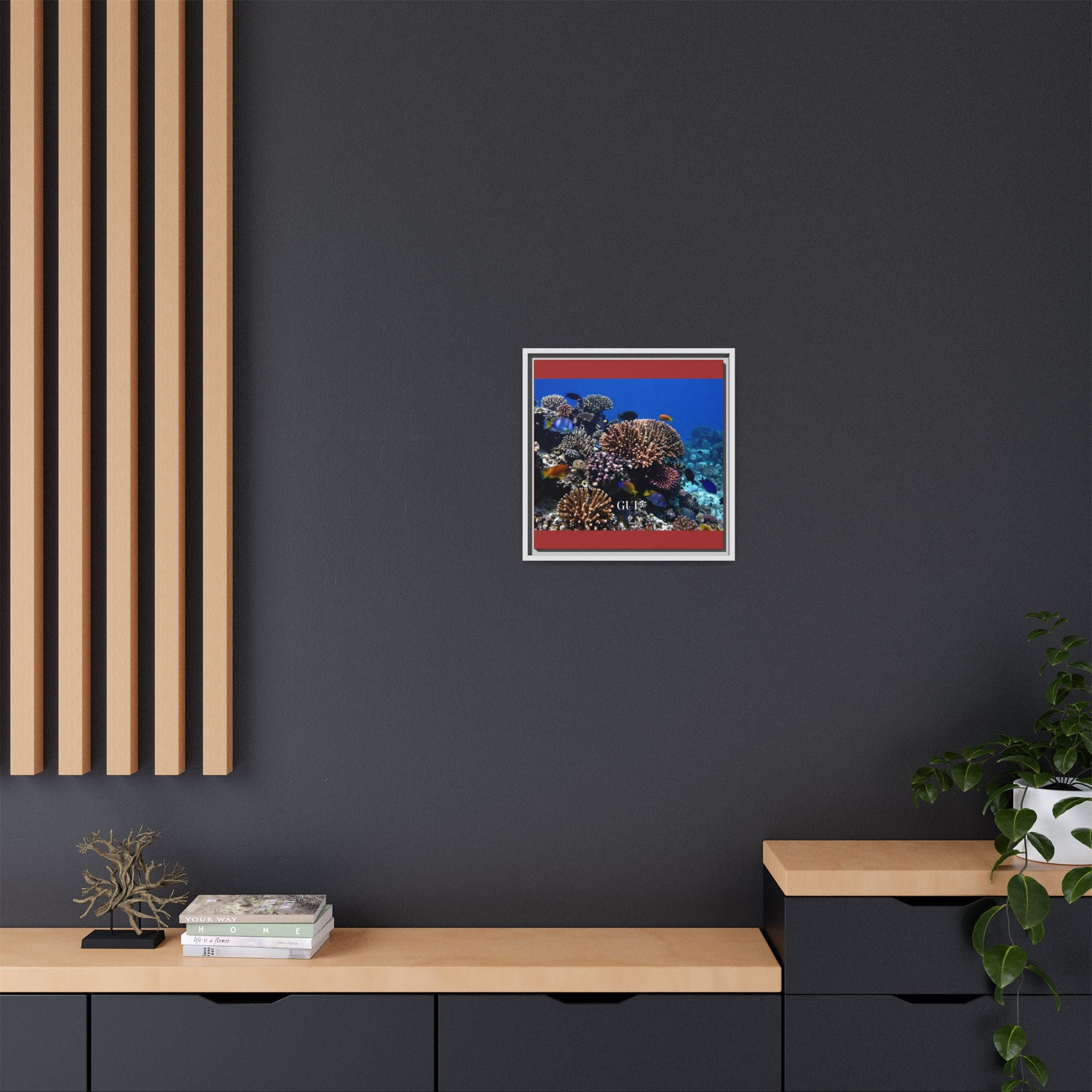 Framed Coral Reef Matte Canvas Wall Art — Tropical Ocean Photography Print