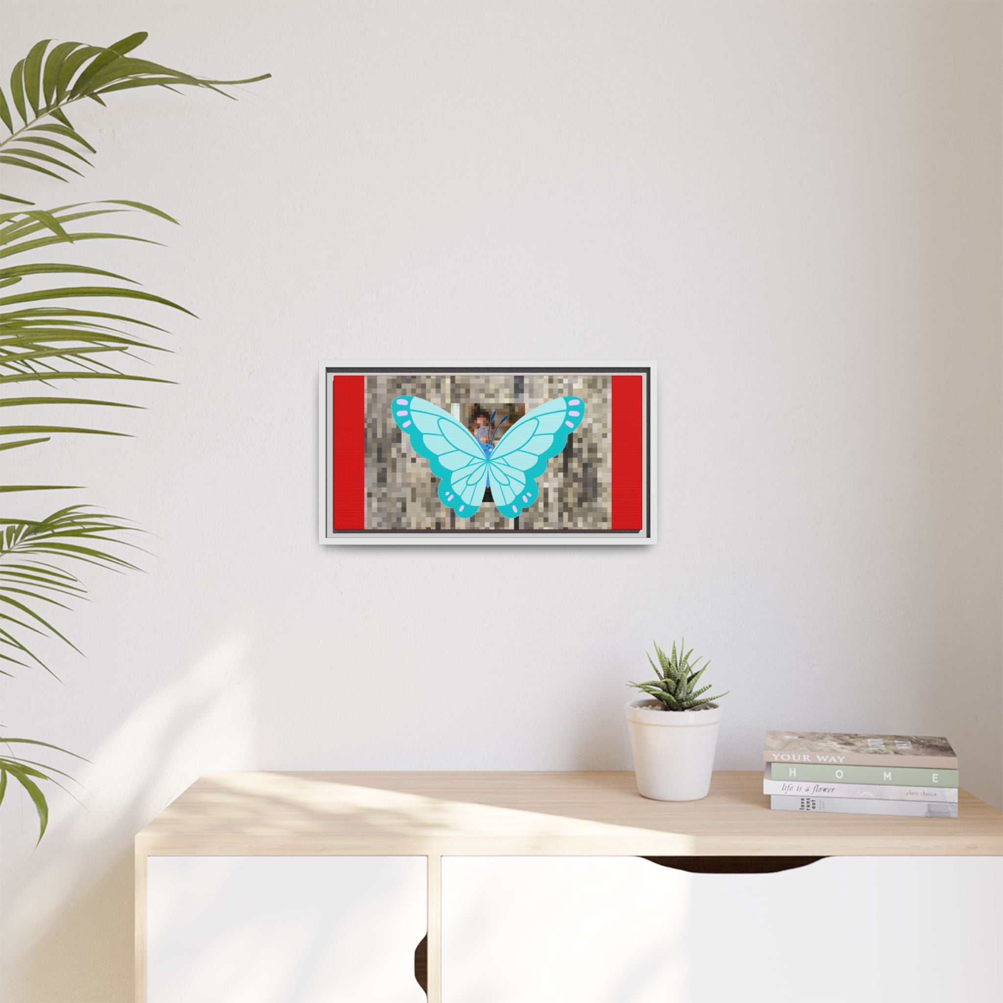 Blue Butterfly Framed Canvas Art – Matte Multi‑Color Wall Print
