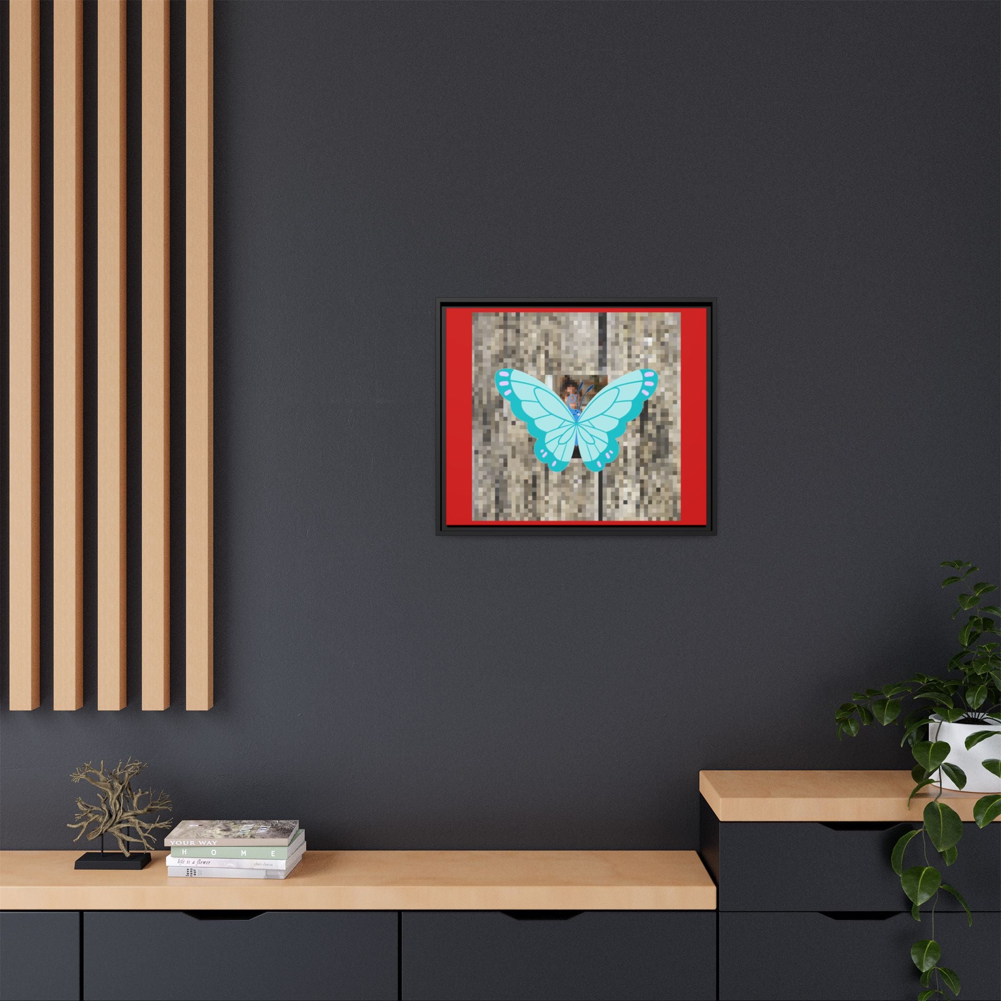 Blue Butterfly Framed Canvas Art – Matte Multi‑Color Wall Print