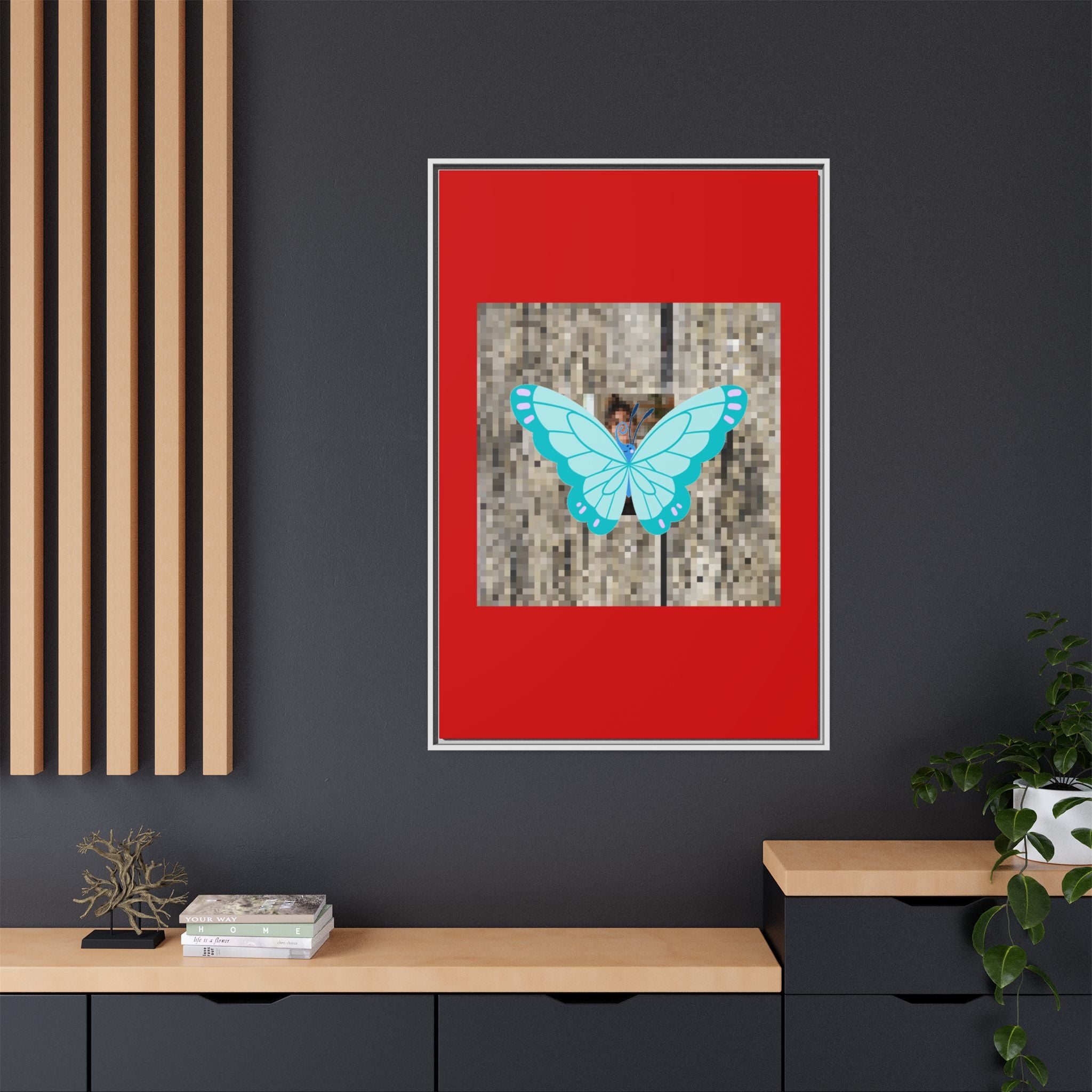 Blue Butterfly Framed Canvas Art – Matte Multi‑Color Wall Print