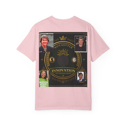 Innovation Crest T-Shirt — Vintage Emblem Tee with Portrait Collage