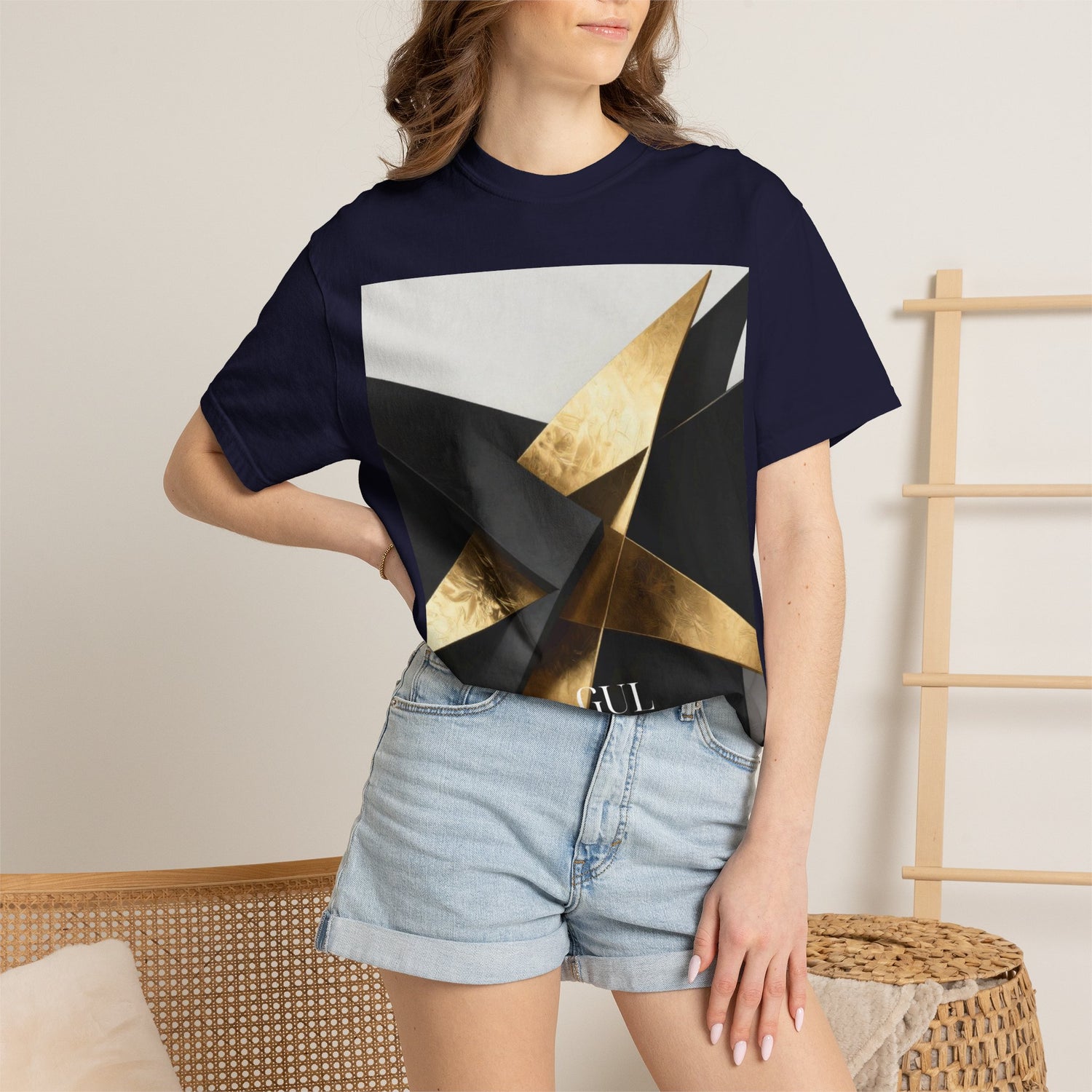 Graphic T-Shirt — Modern Gold Abstract &amp; Mountain Photo Print