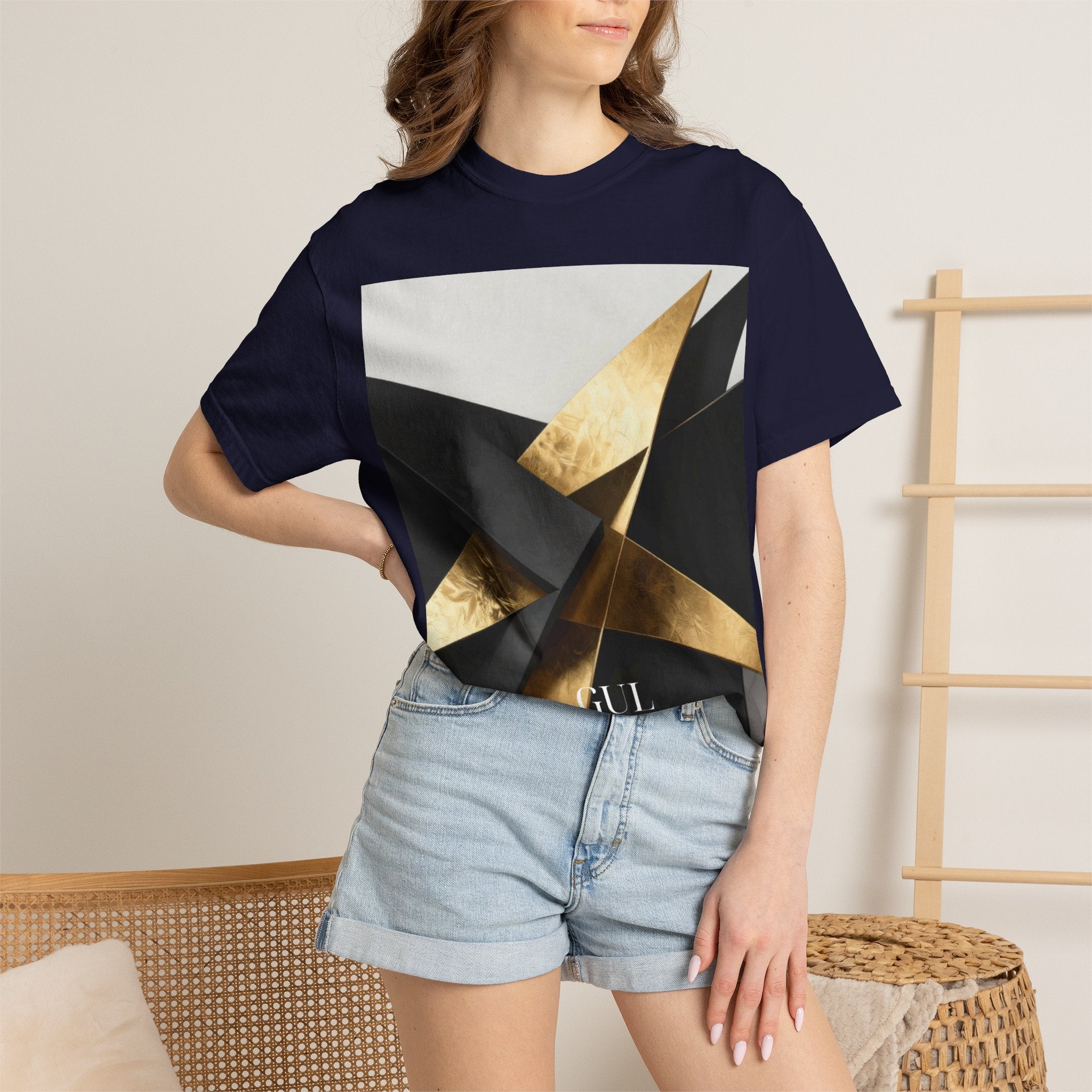 Graphic T-Shirt — Modern Gold Abstract &amp; Mountain Photo Print
