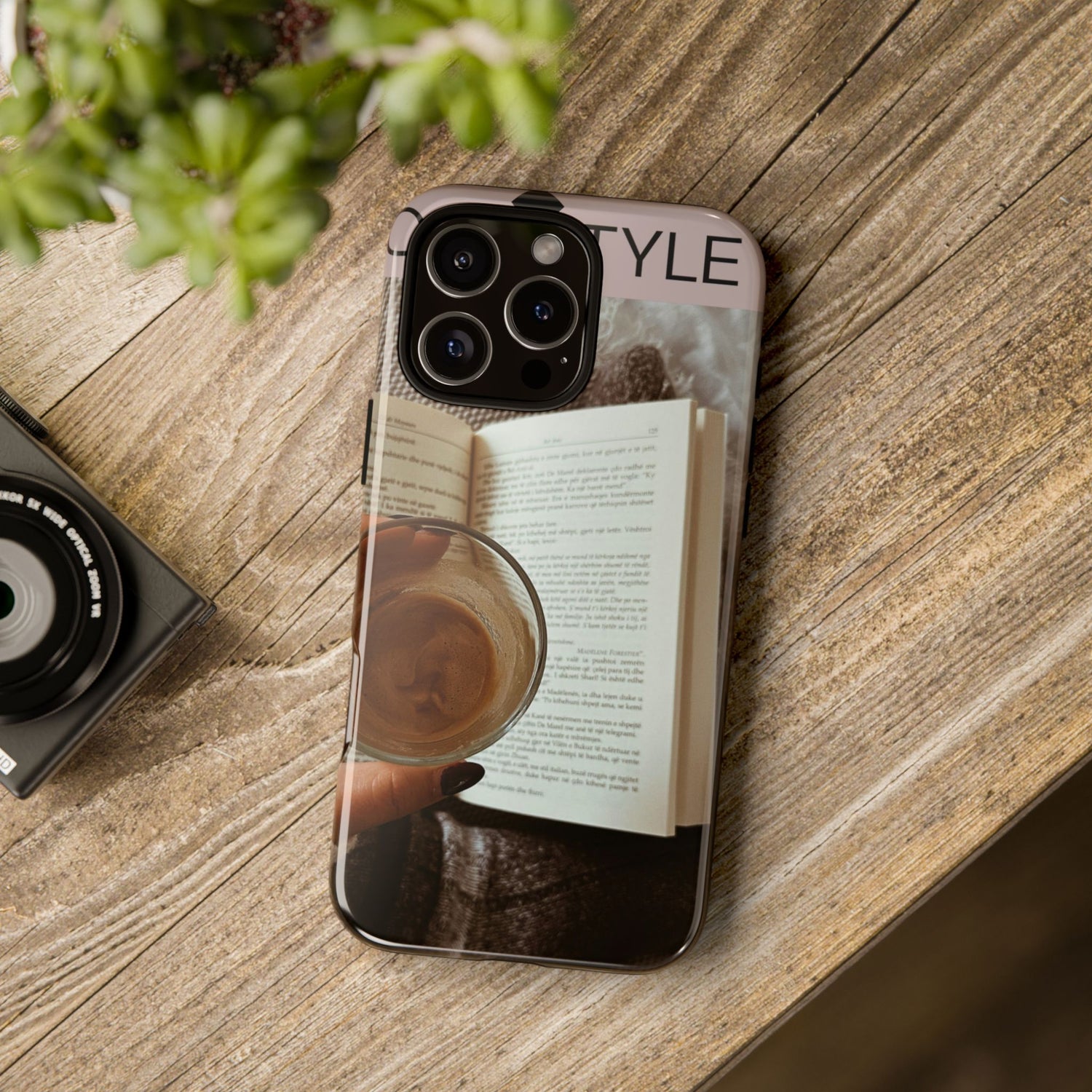Cozy Reading Phone Case — Coffee &amp; Book Protective Cover