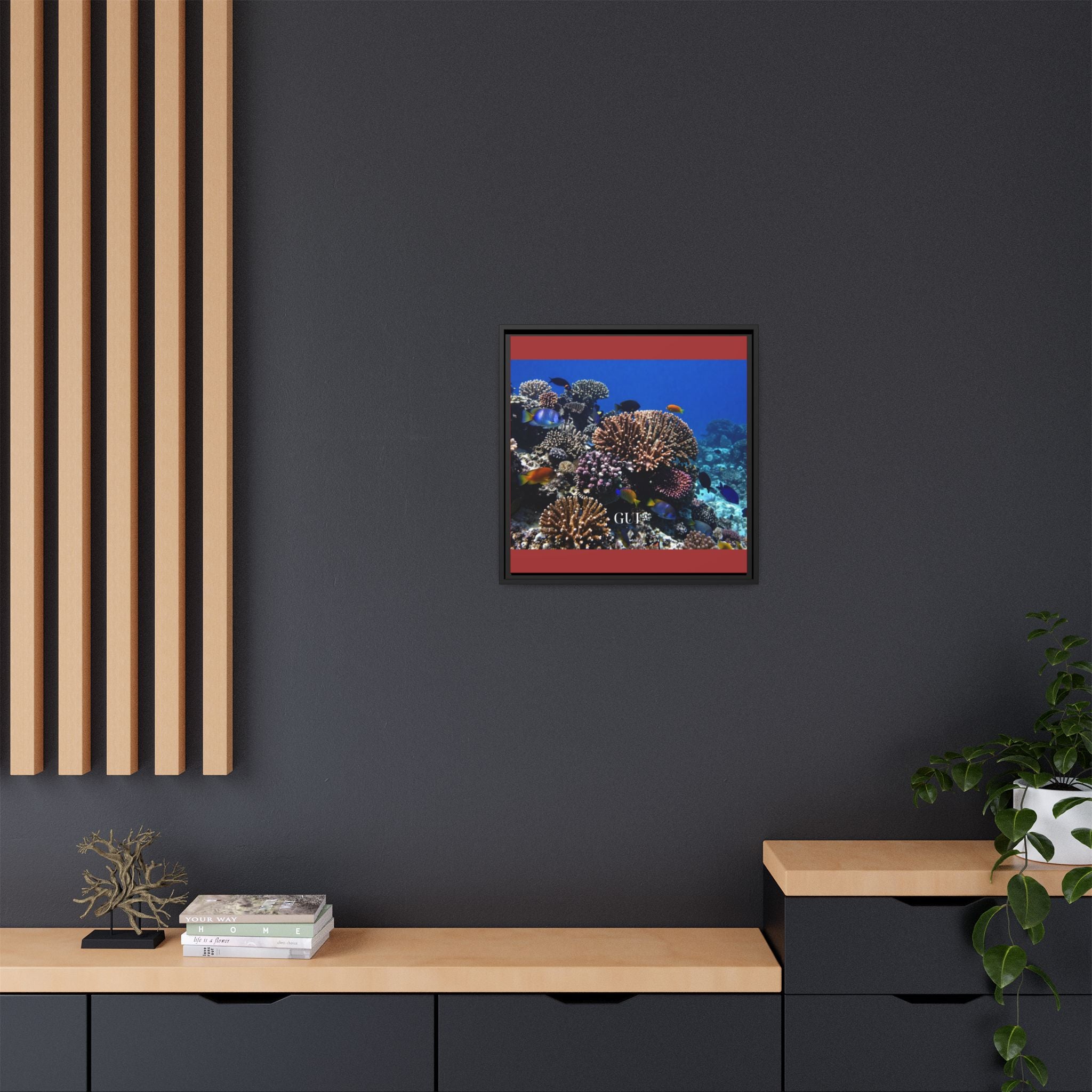 Framed Coral Reef Matte Canvas Wall Art — Tropical Ocean Photography Print