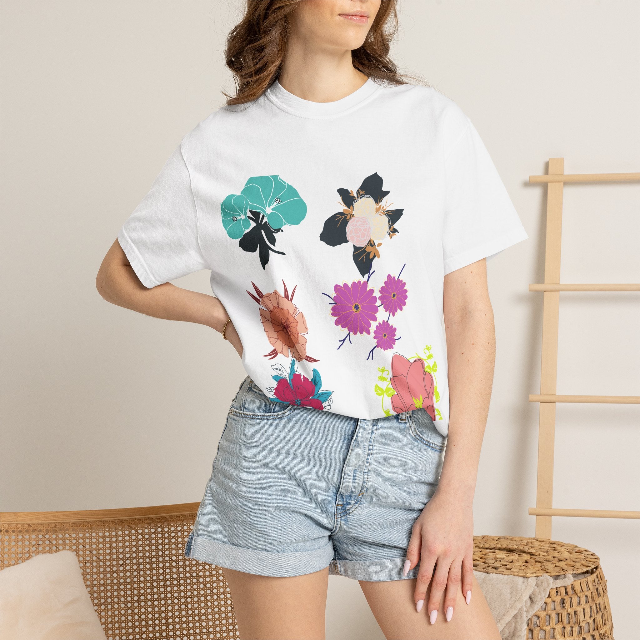 Floral & Tropical Leaves Graphic T-Shirt — Botanical Print Tee