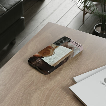 Cozy Reading Phone Case — Coffee &amp; Book Protective Cover