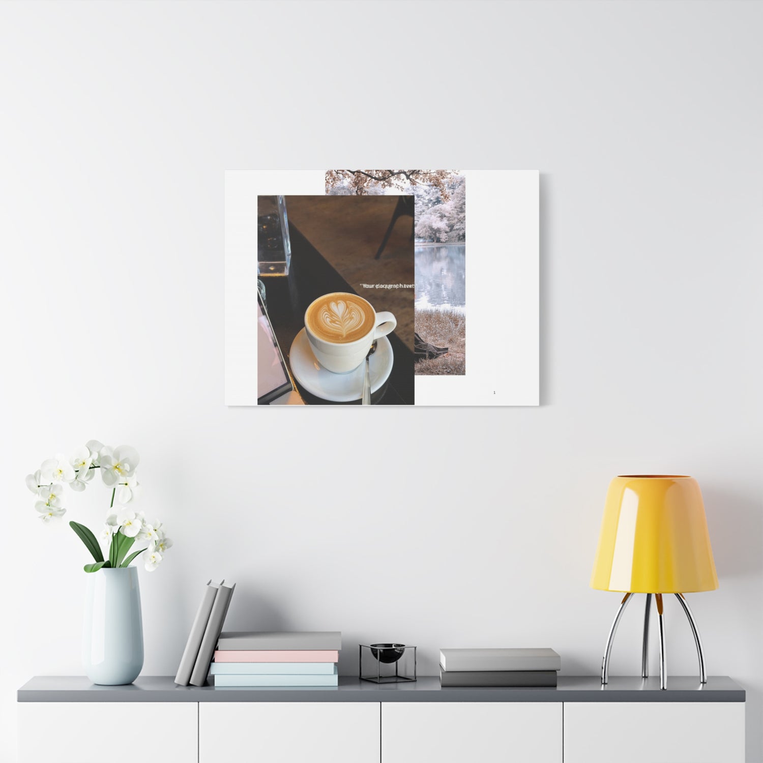 Latte &amp; Landscape Matte Canvas Wall Art — Coffee Shop Photo Collage