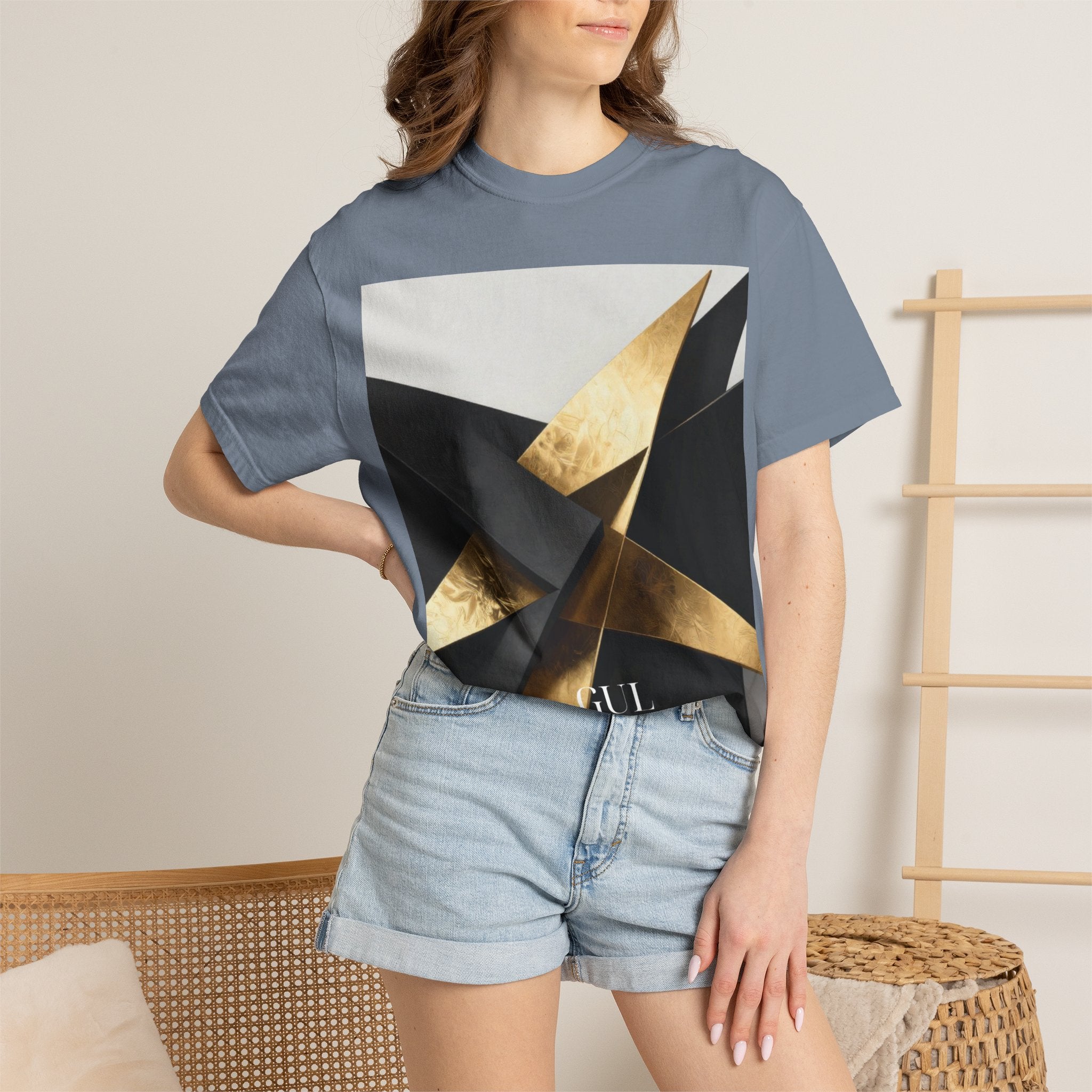 Graphic T-Shirt — Modern Gold Abstract &amp; Mountain Photo Print