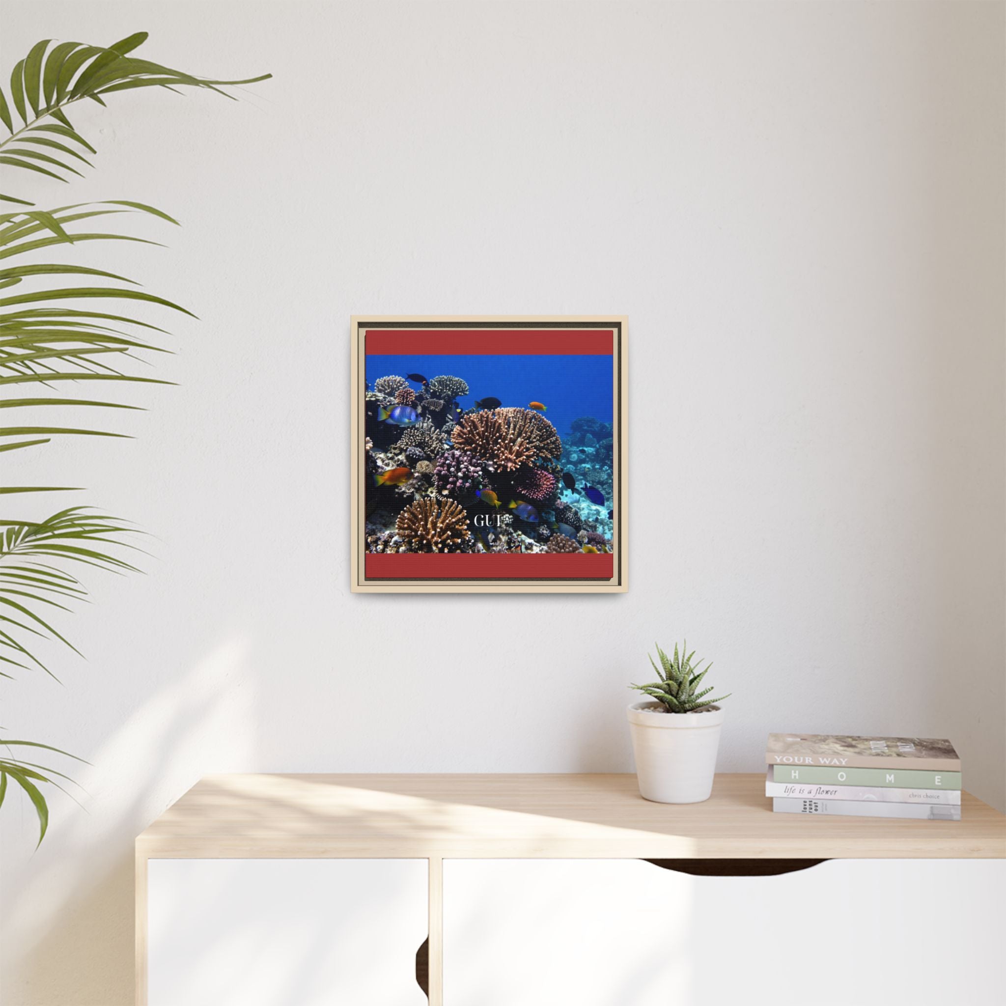 Framed Coral Reef Matte Canvas Wall Art — Tropical Ocean Photography Print