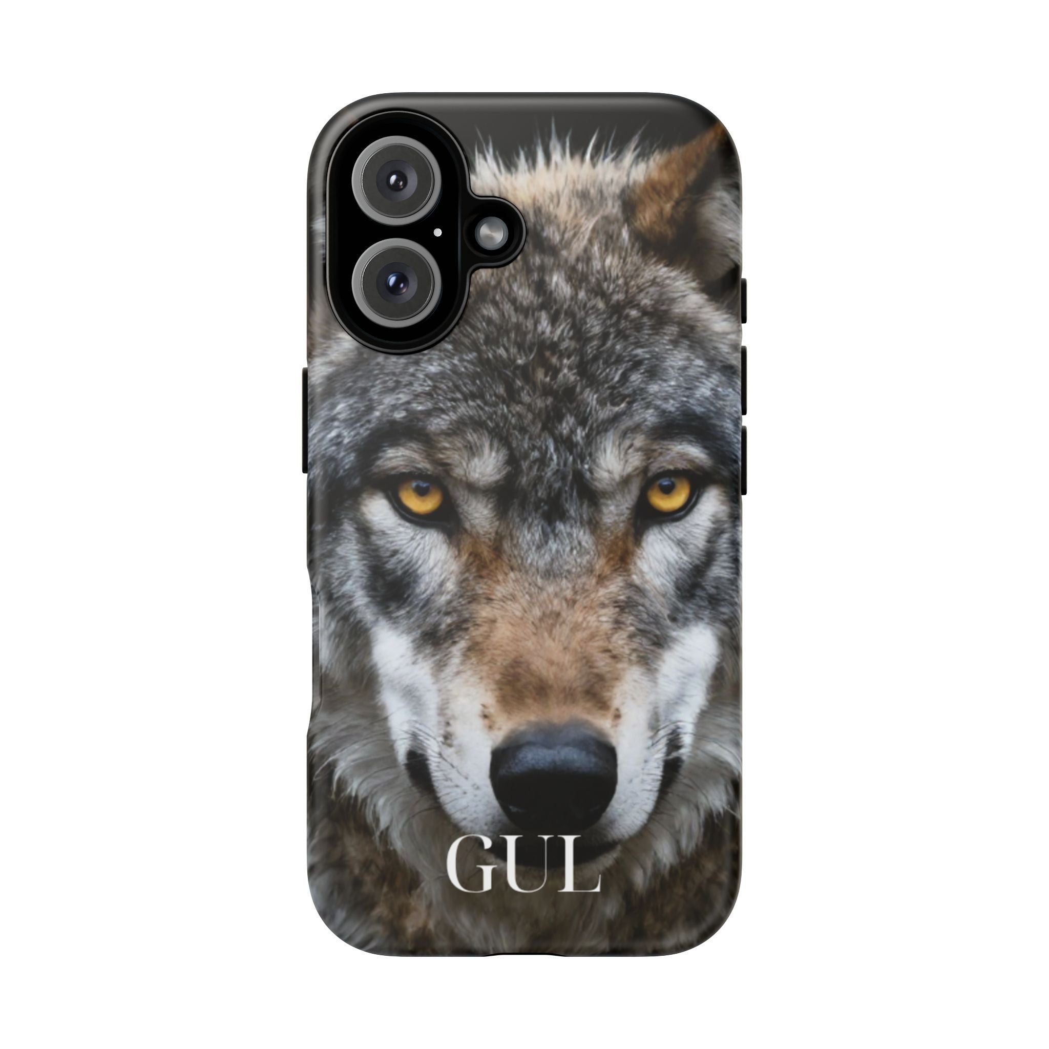 Wolf Eyes Phone Case — Fierce Wildlife iPhone Protective Case with ‘GUL’ Text