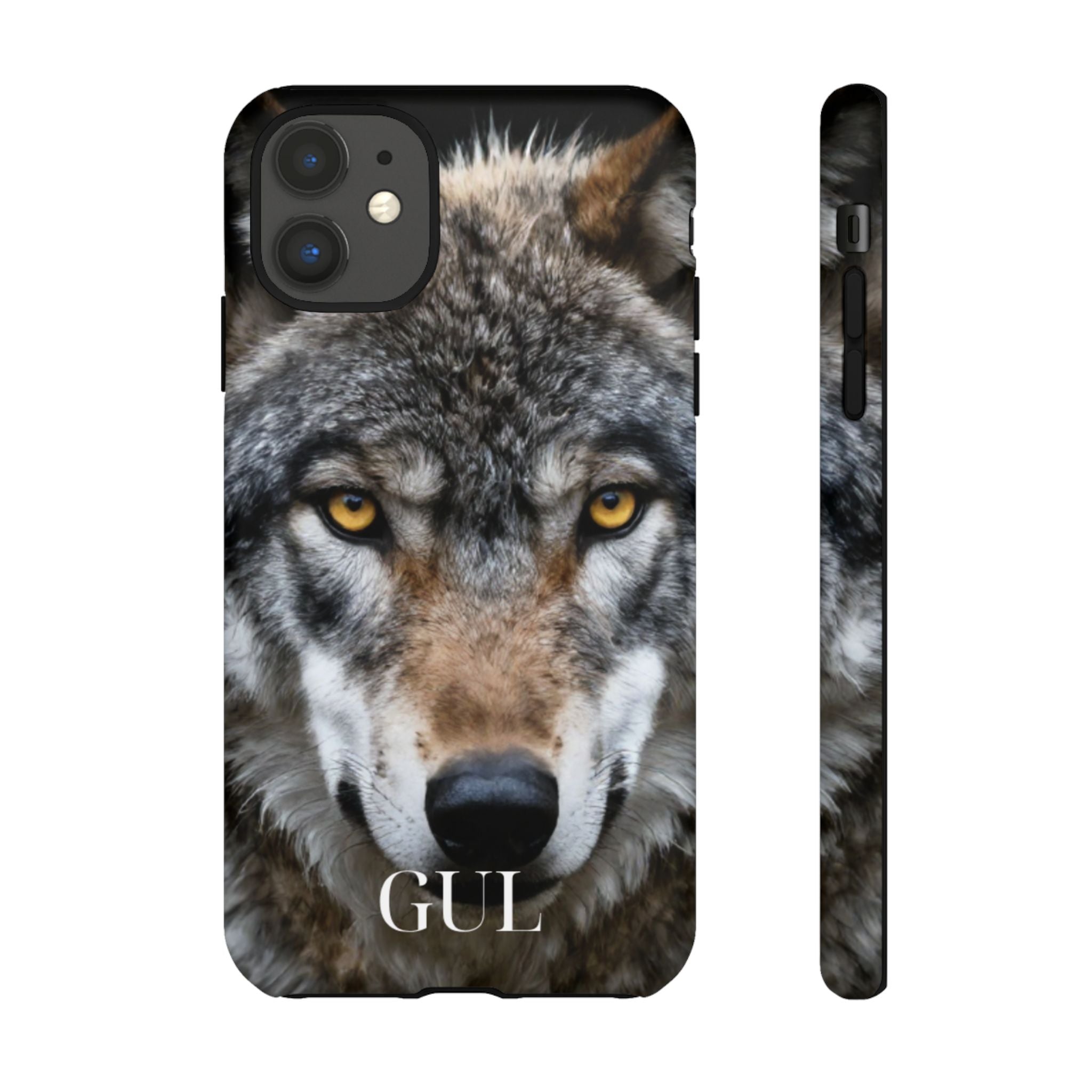 Wolf Eyes Phone Case — Fierce Wildlife iPhone Protective Case with ‘GUL’ Text