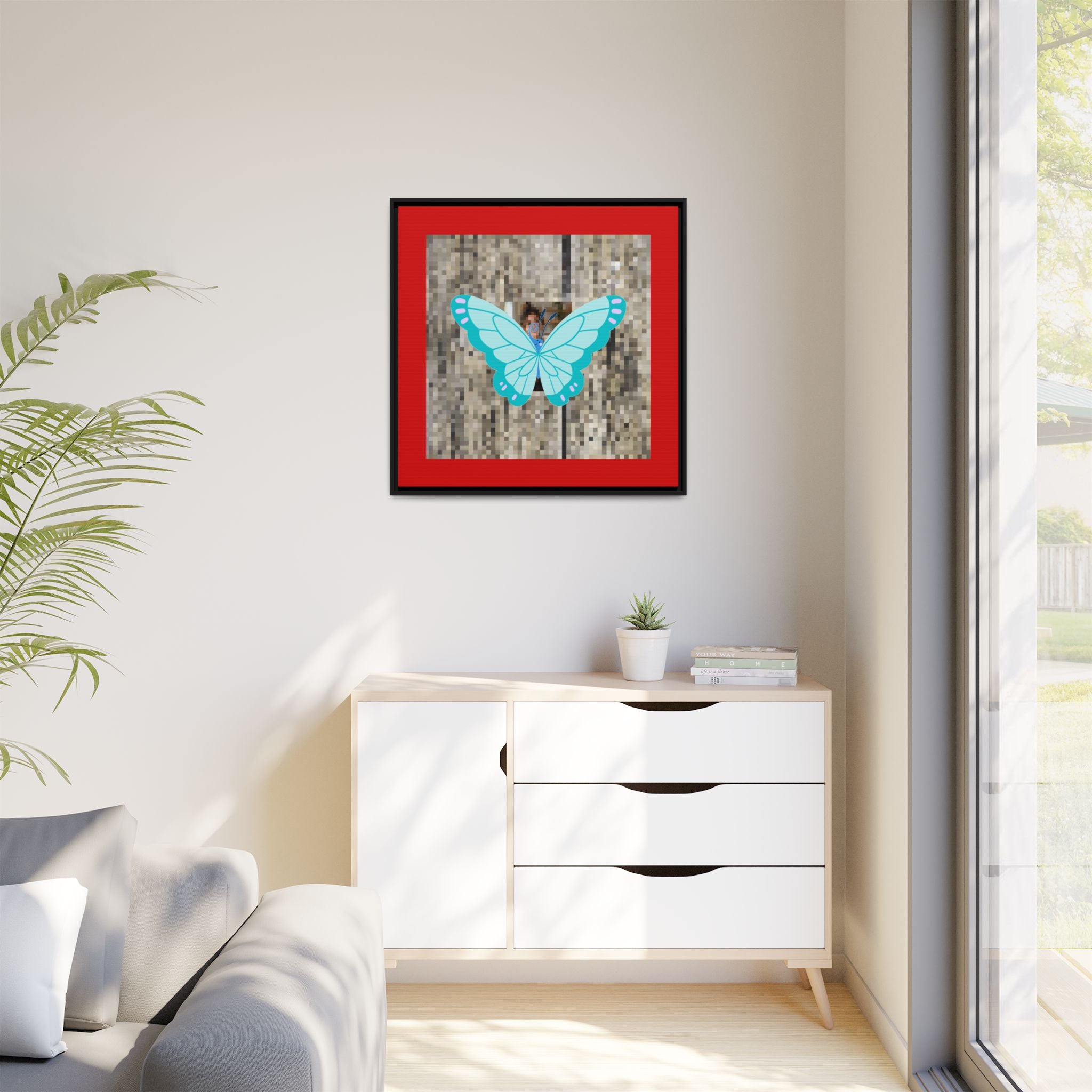Blue Butterfly Framed Canvas Art – Matte Multi‑Color Wall Print