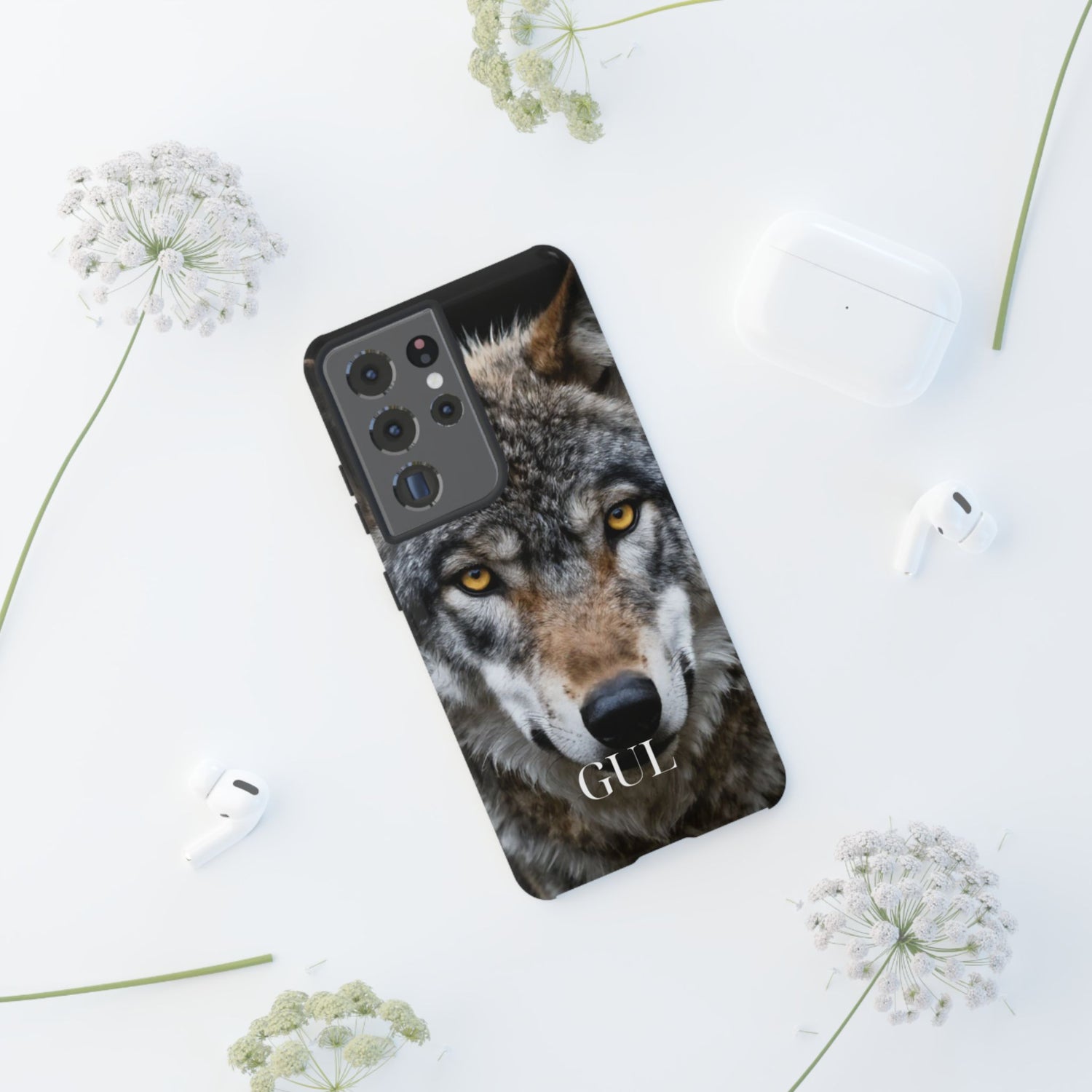Wolf Eyes Phone Case — Fierce Wildlife iPhone Protective Case with ‘GUL’ Text