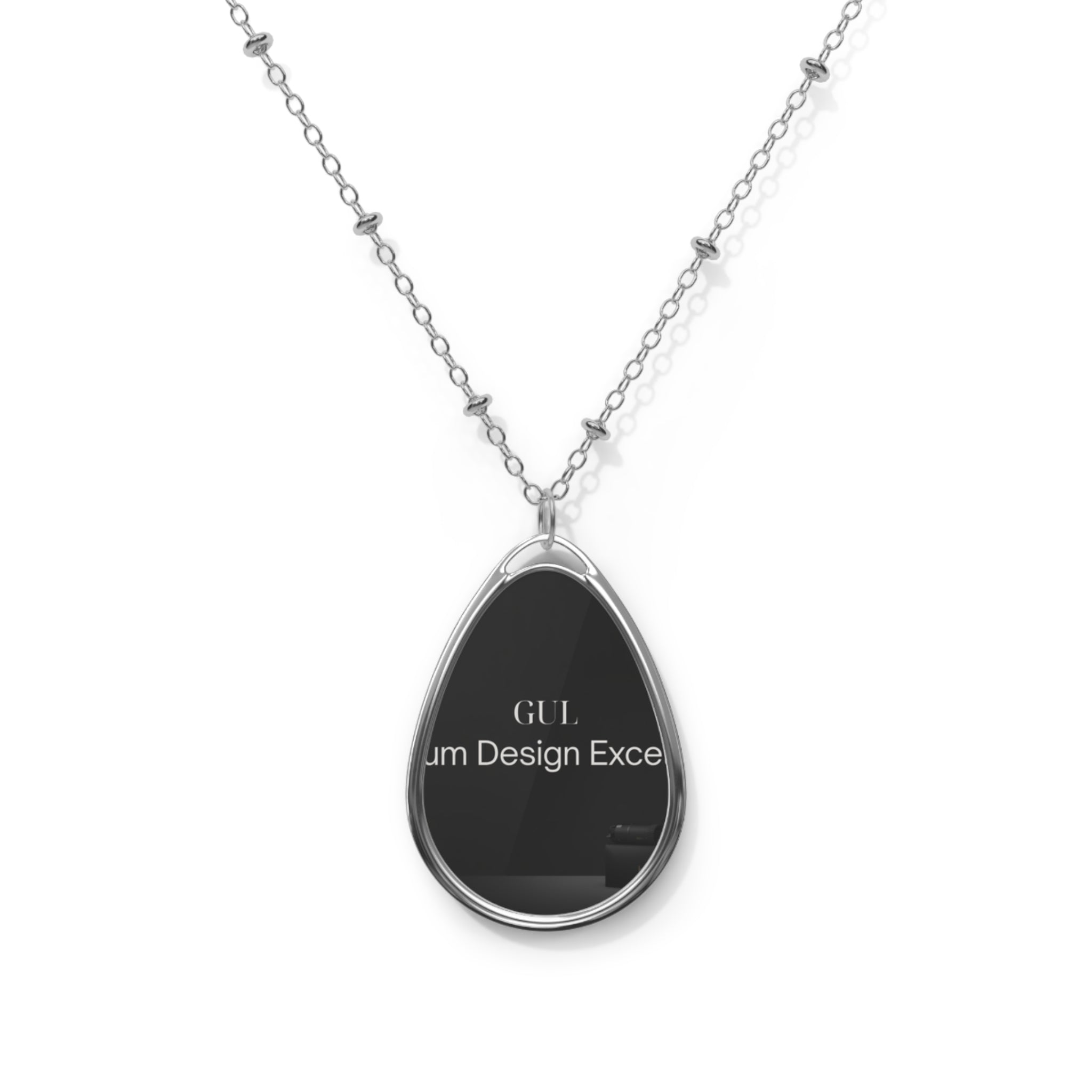 Personalized Oval Photo Necklace — Engraved Teardrop Pendant