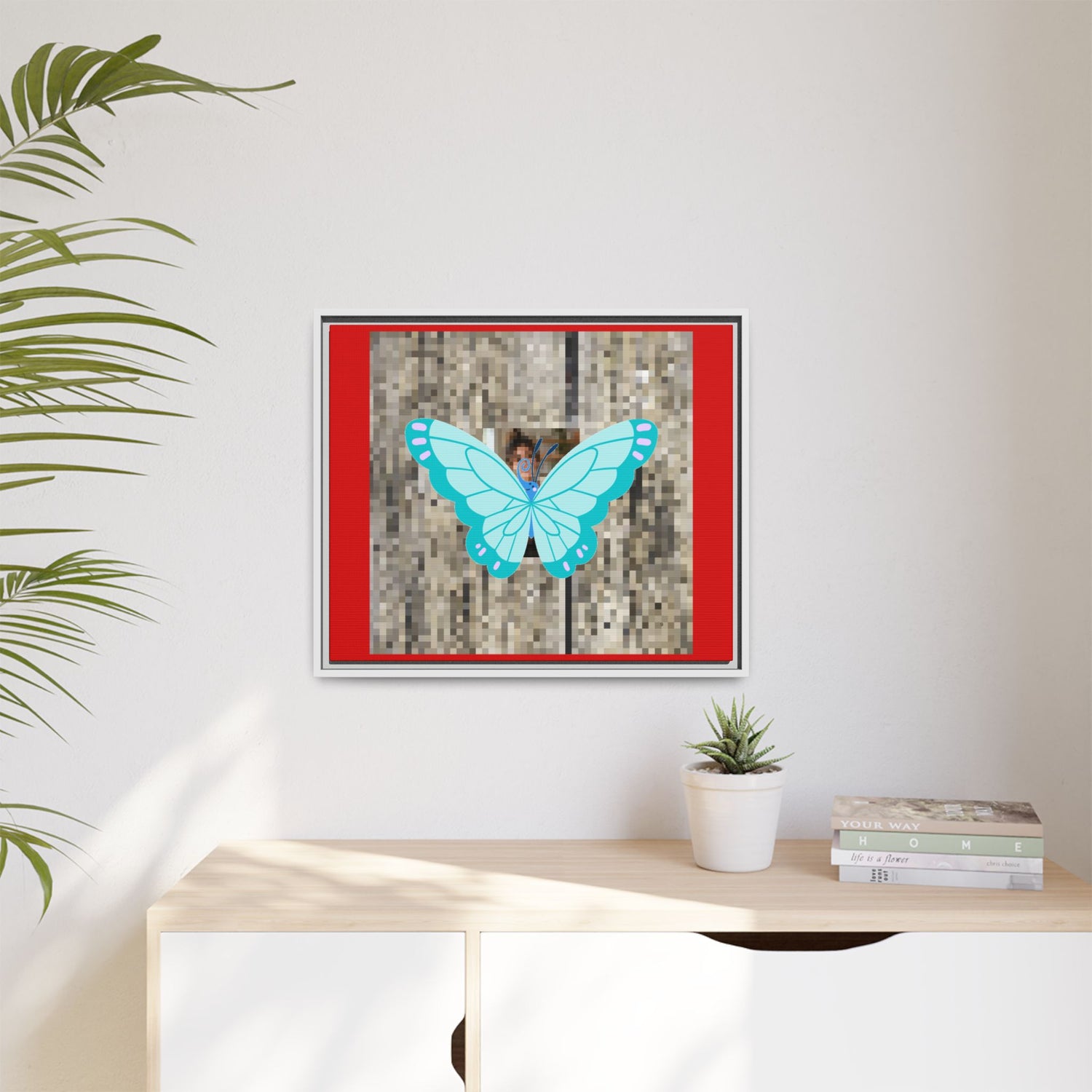 Blue Butterfly Framed Canvas Art – Matte Multi‑Color Wall Print