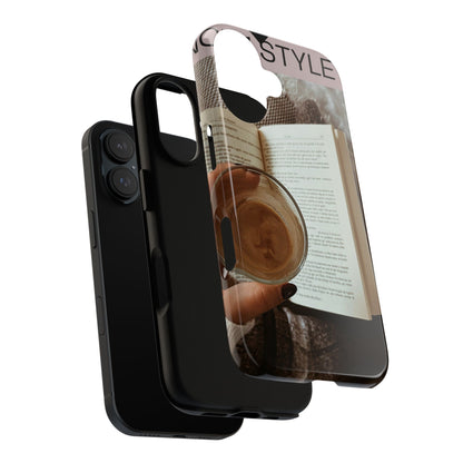 Cozy Reading Phone Case — Coffee &amp; Book Protective Cover