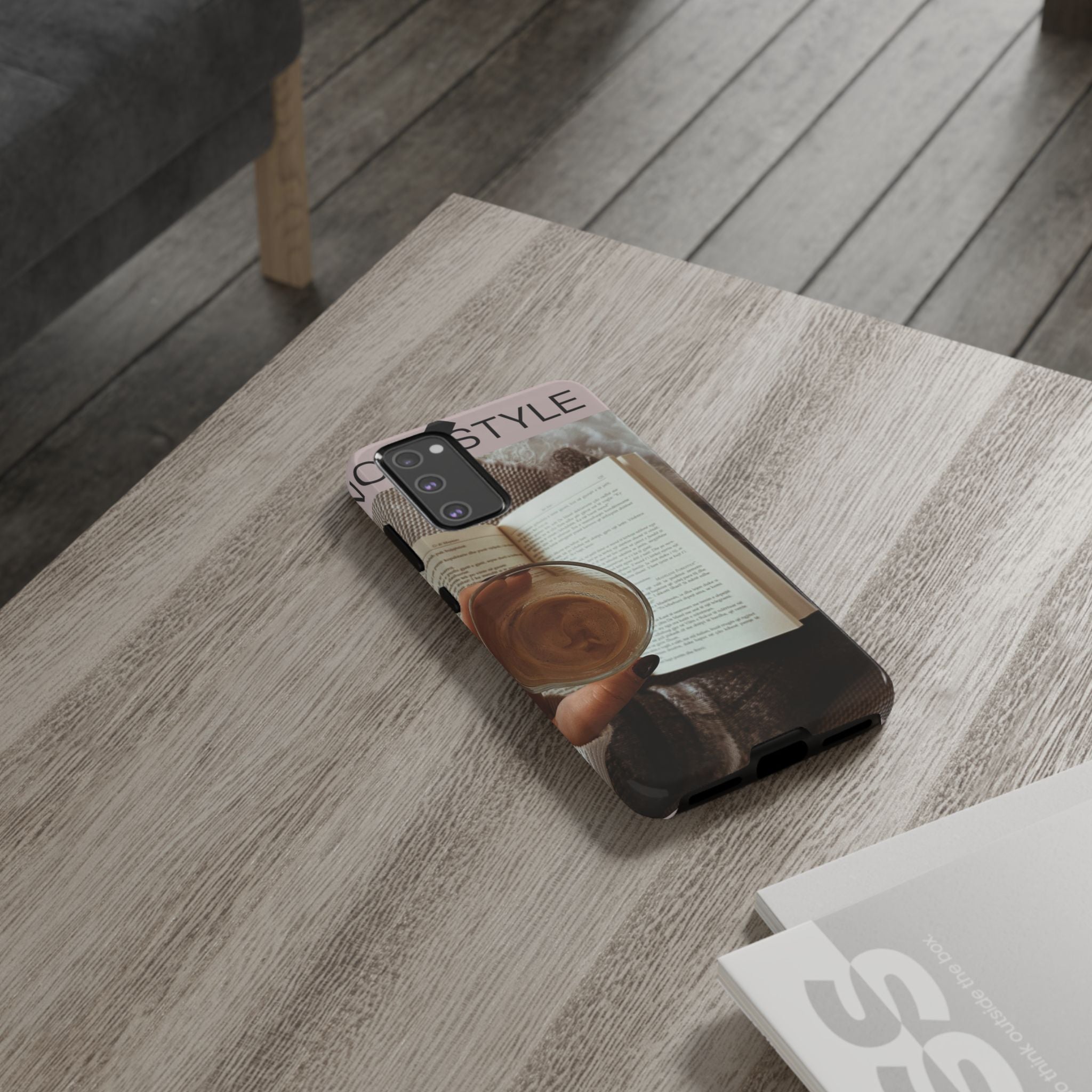 Cozy Reading Phone Case — Coffee &amp; Book Protective Cover