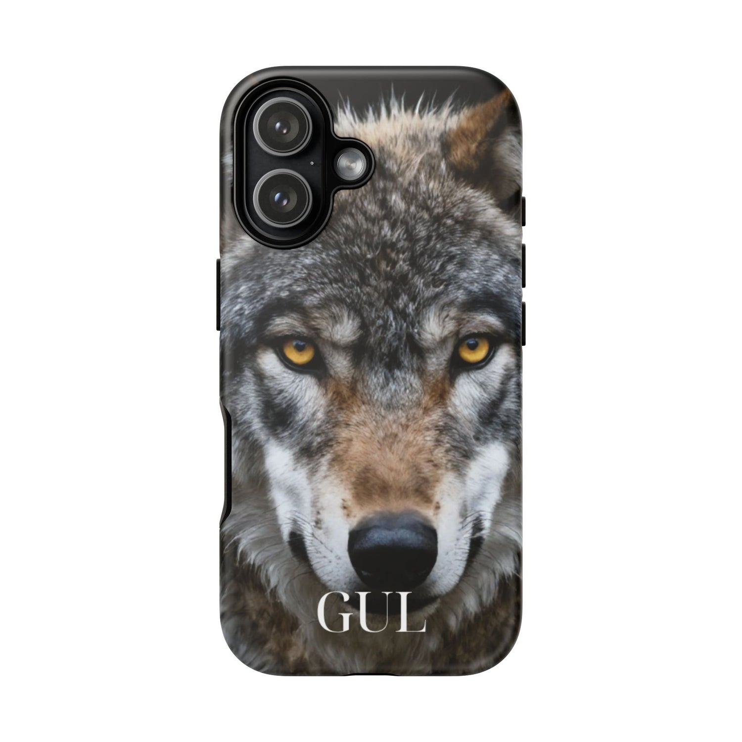 Wolf Eyes Phone Case — Fierce Wildlife iPhone Protective Case with ‘GUL’ Text