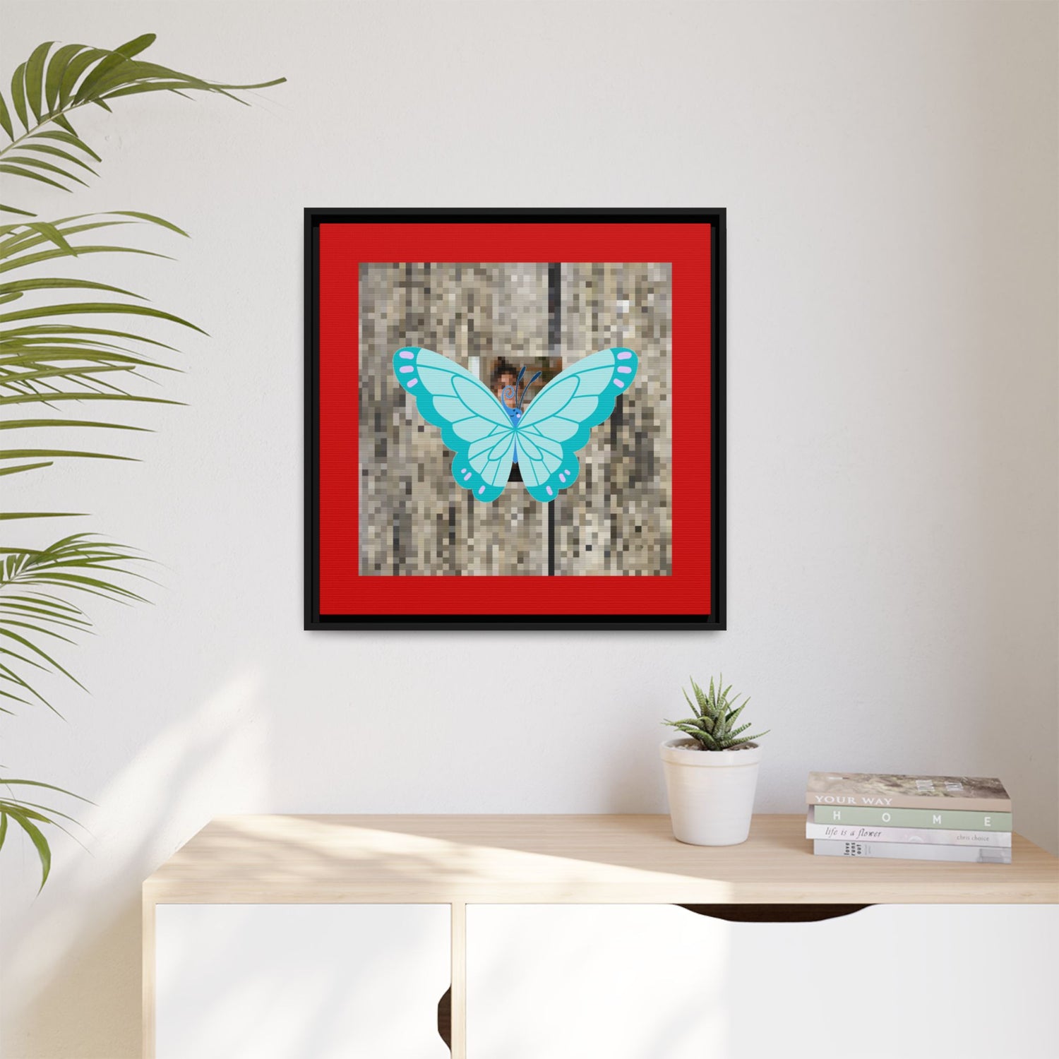 Blue Butterfly Framed Canvas Art – Matte Multi‑Color Wall Print