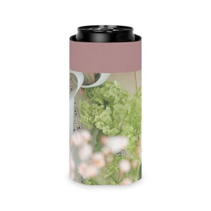 Floral Sheet Music Can Cooler — Vintage Botanical Drink Koozie