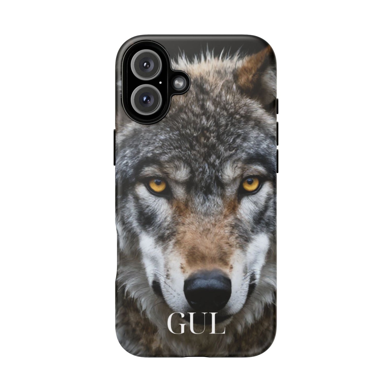 Wolf Eyes Phone Case — Fierce Wildlife iPhone Protective Case with ‘GUL’ Text