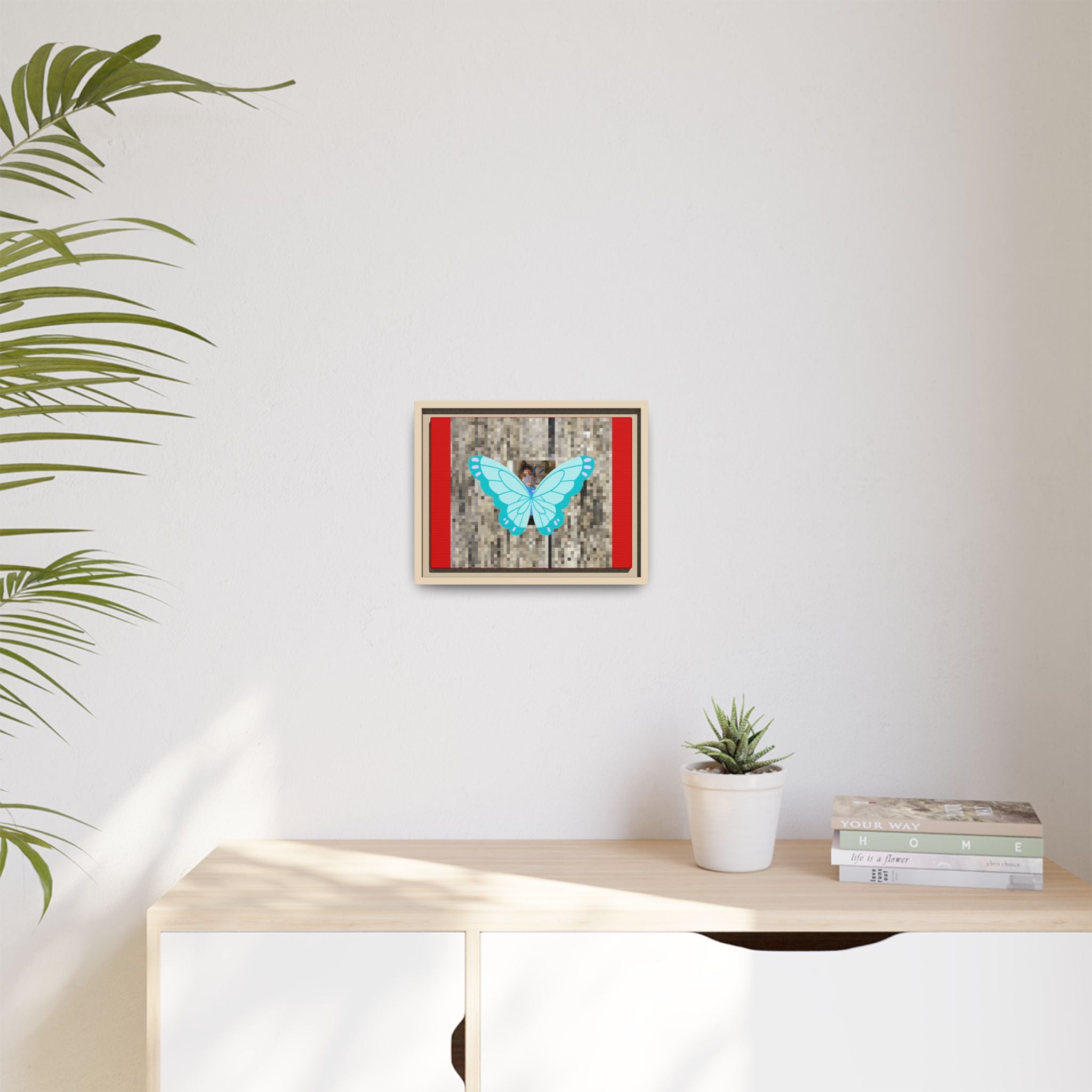 Blue Butterfly Framed Canvas Art – Matte Multi‑Color Wall Print