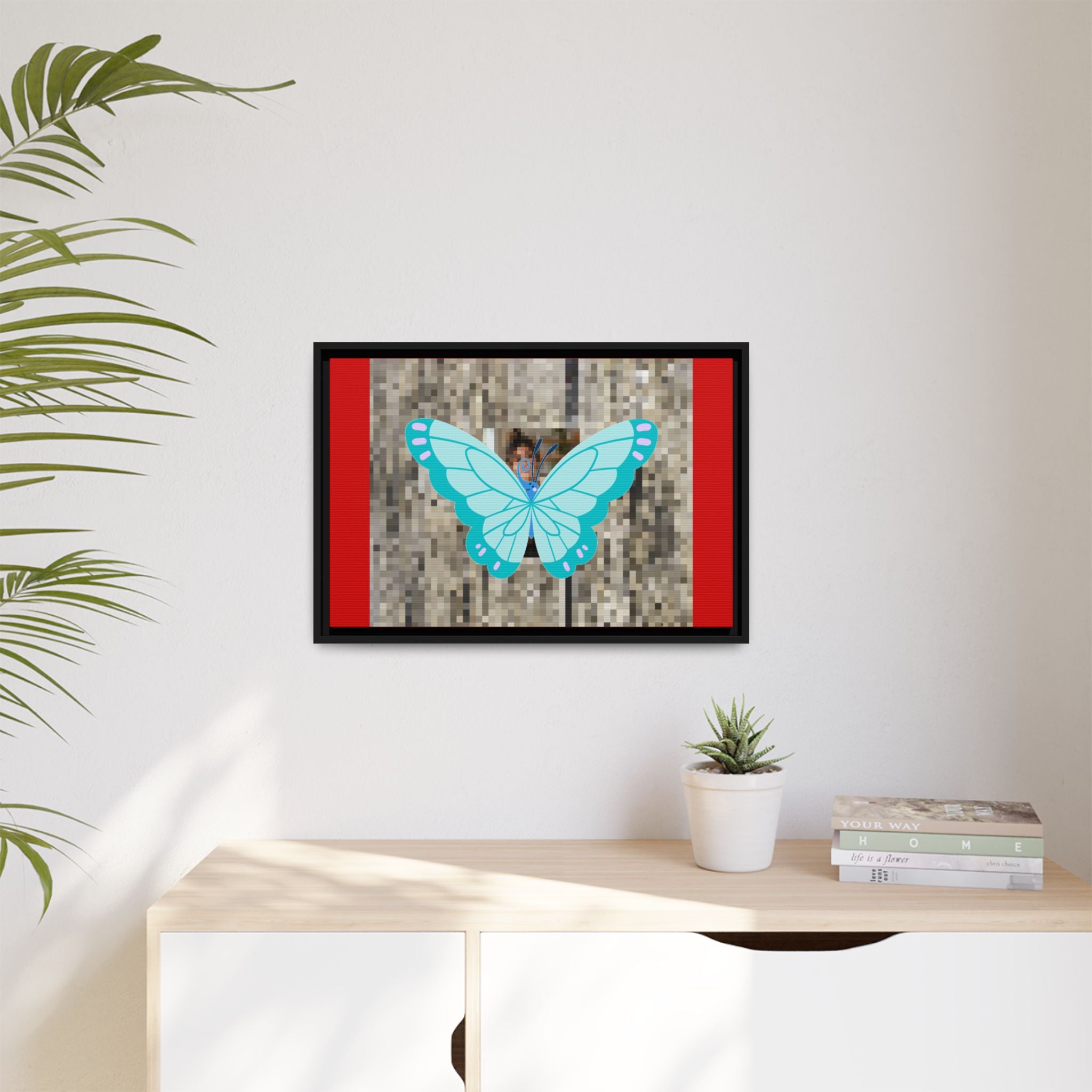 Blue Butterfly Framed Canvas Art – Matte Multi‑Color Wall Print