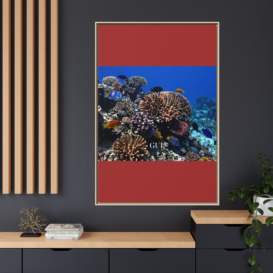 Framed Coral Reef Matte Canvas Wall Art — Tropical Ocean Photography Print