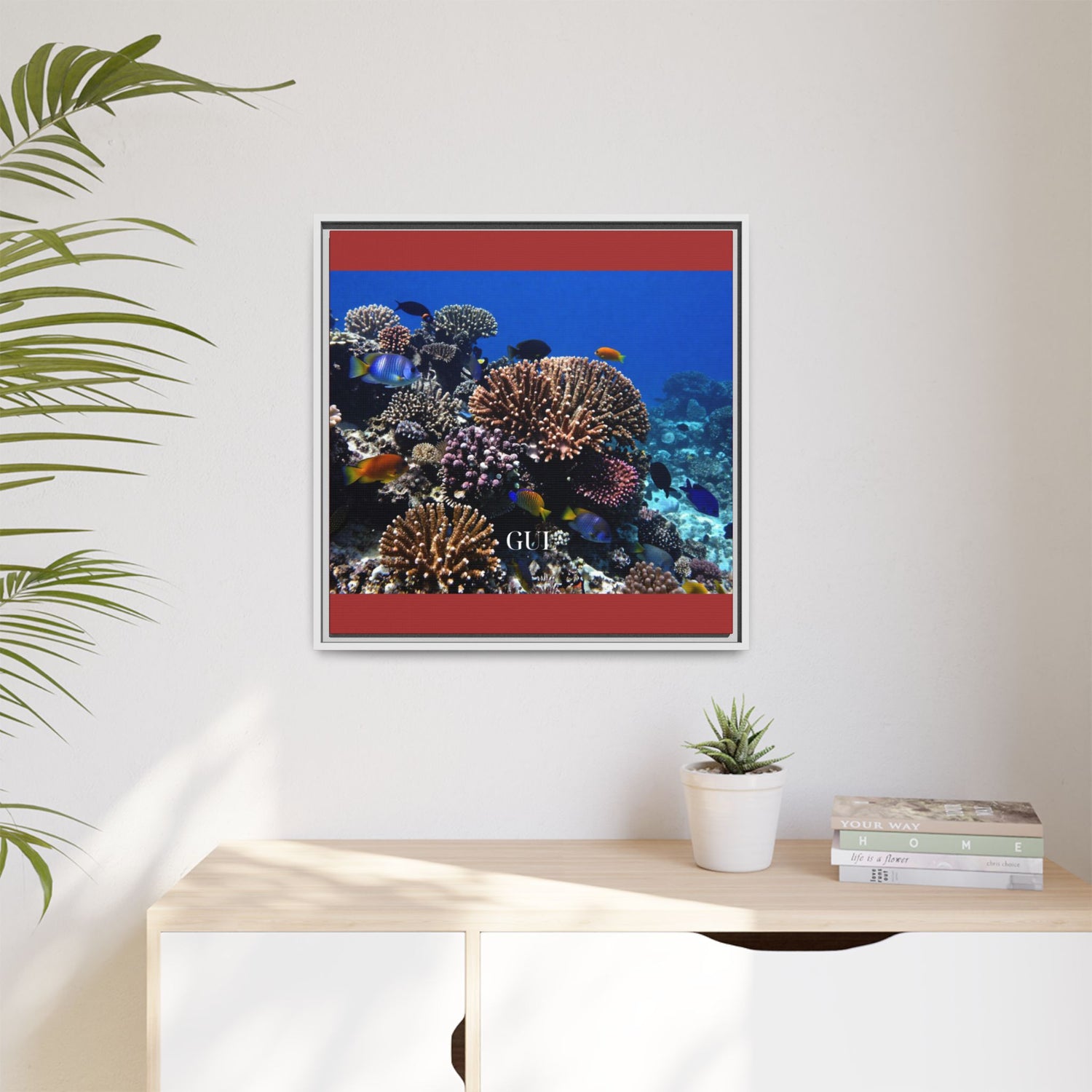Framed Coral Reef Matte Canvas Wall Art — Tropical Ocean Photography Print