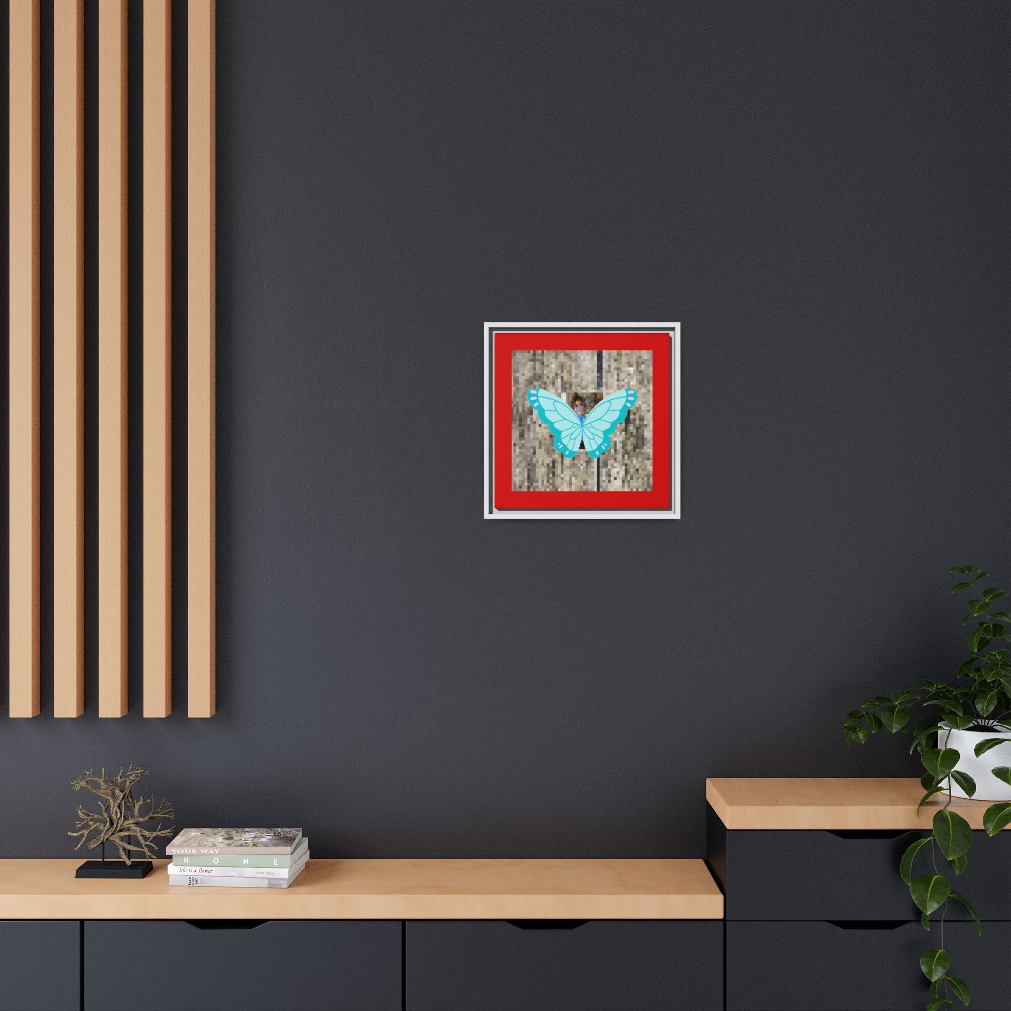 Blue Butterfly Framed Canvas Art – Matte Multi‑Color Wall Print