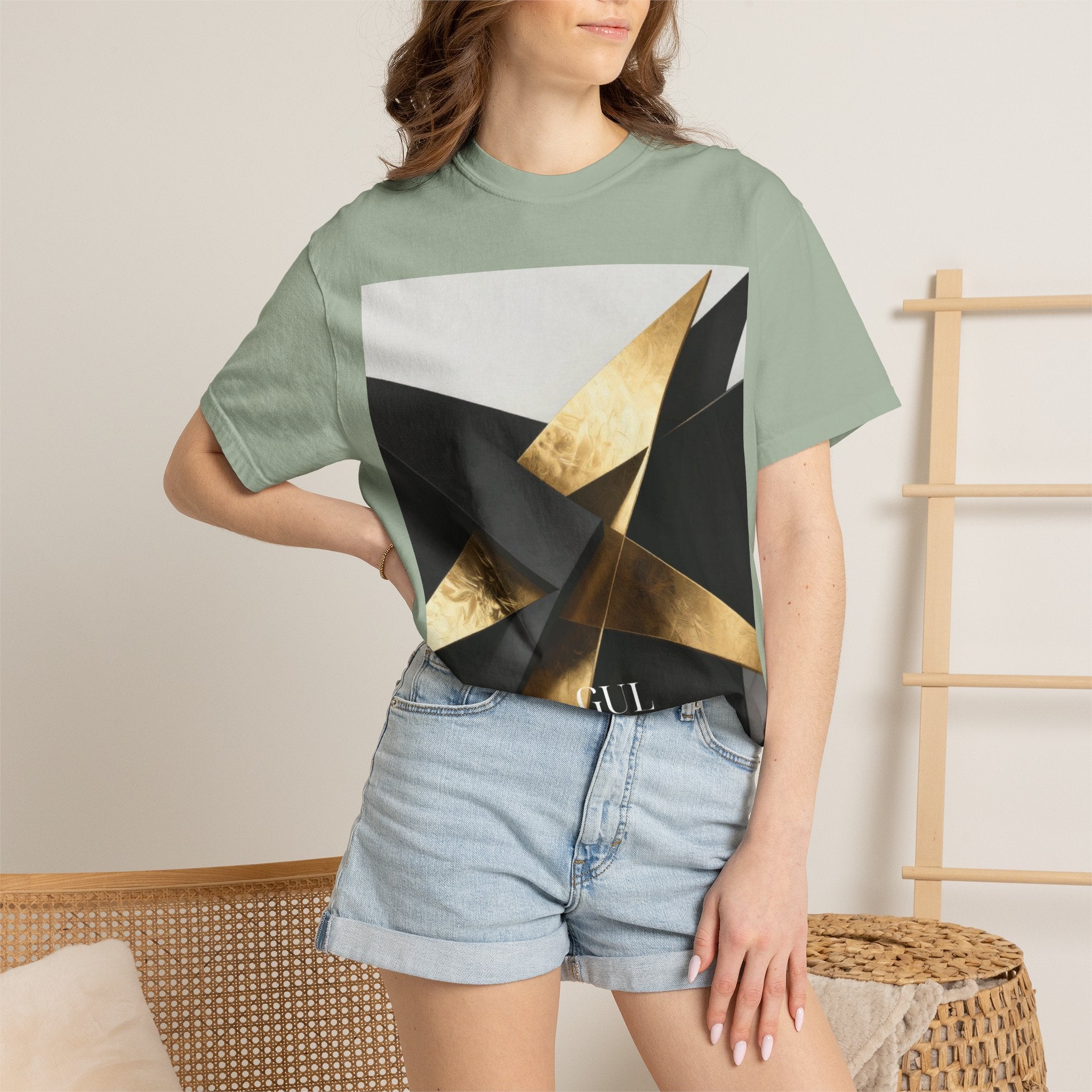 Graphic T-Shirt — Modern Gold Abstract &amp; Mountain Photo Print