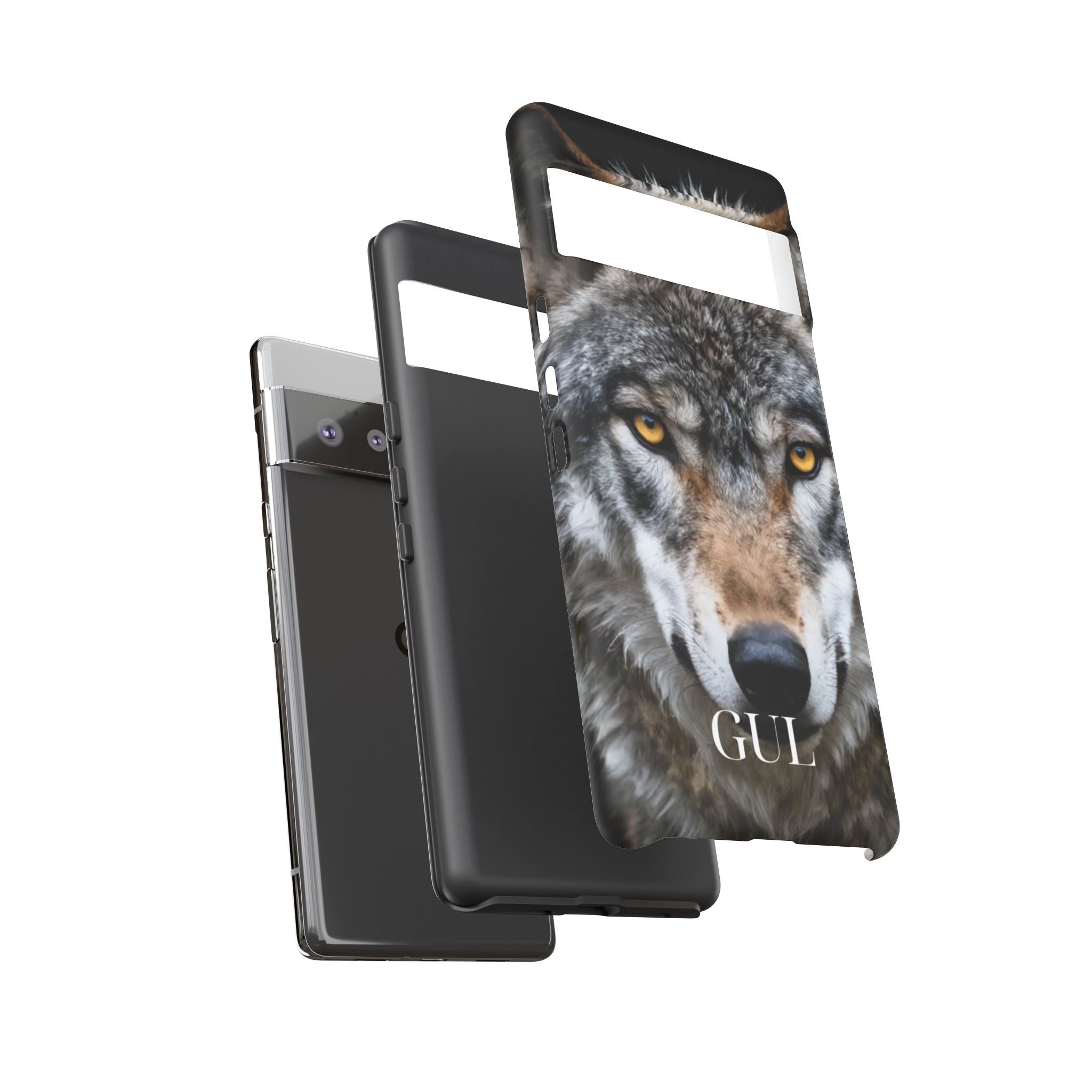 Wolf Eyes Phone Case — Fierce Wildlife iPhone Protective Case with ‘GUL’ Text