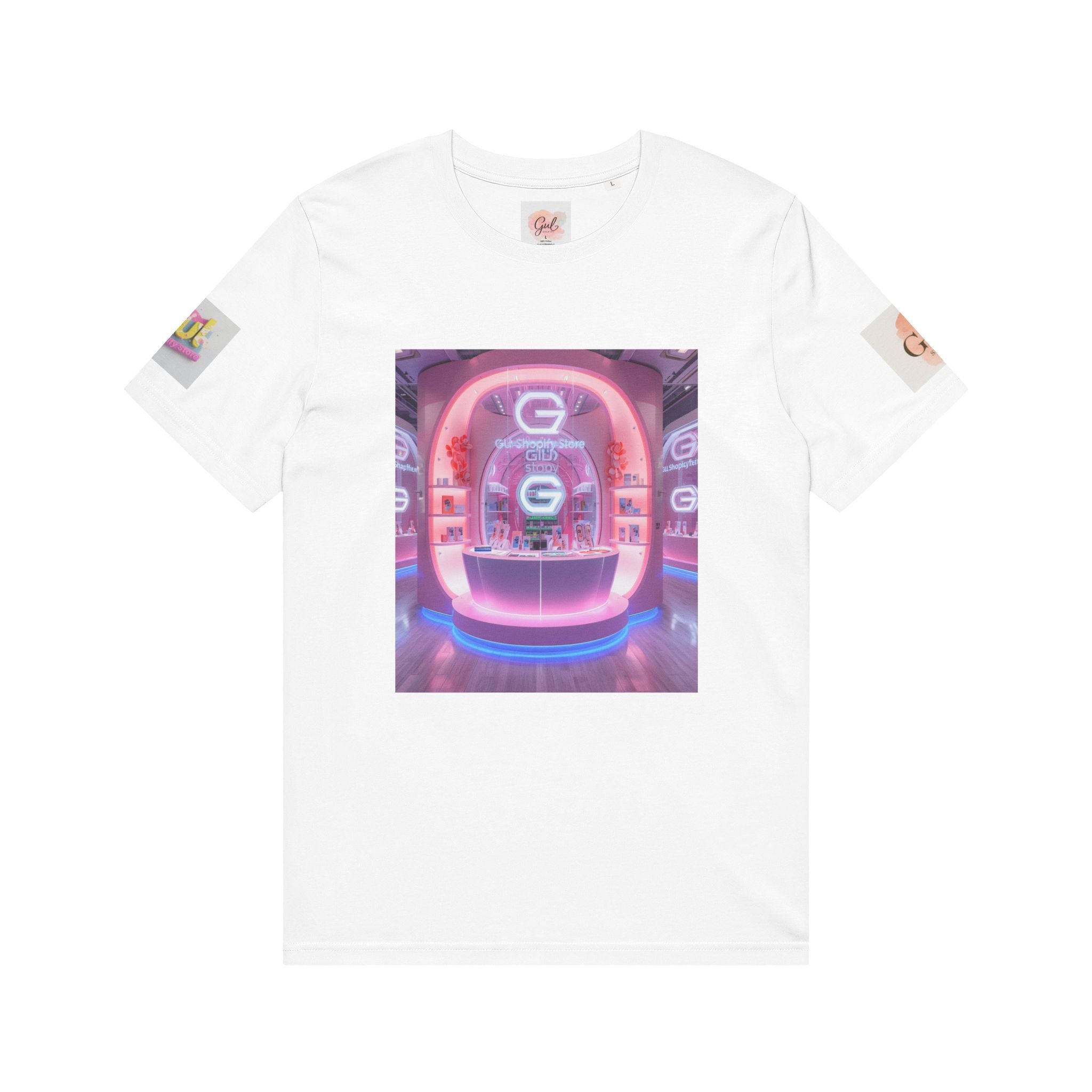Custom Logo T-Shirt | Neon Gradient Shopping Bag Graphic Tee