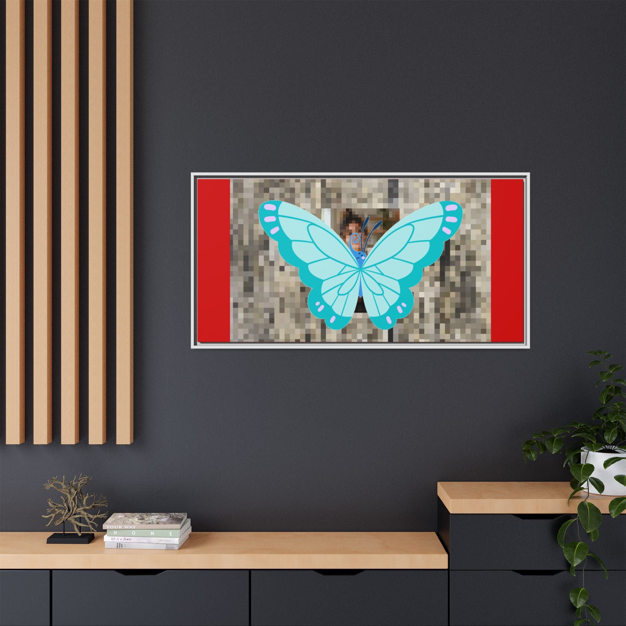 Blue Butterfly Framed Canvas Art – Matte Multi‑Color Wall Print