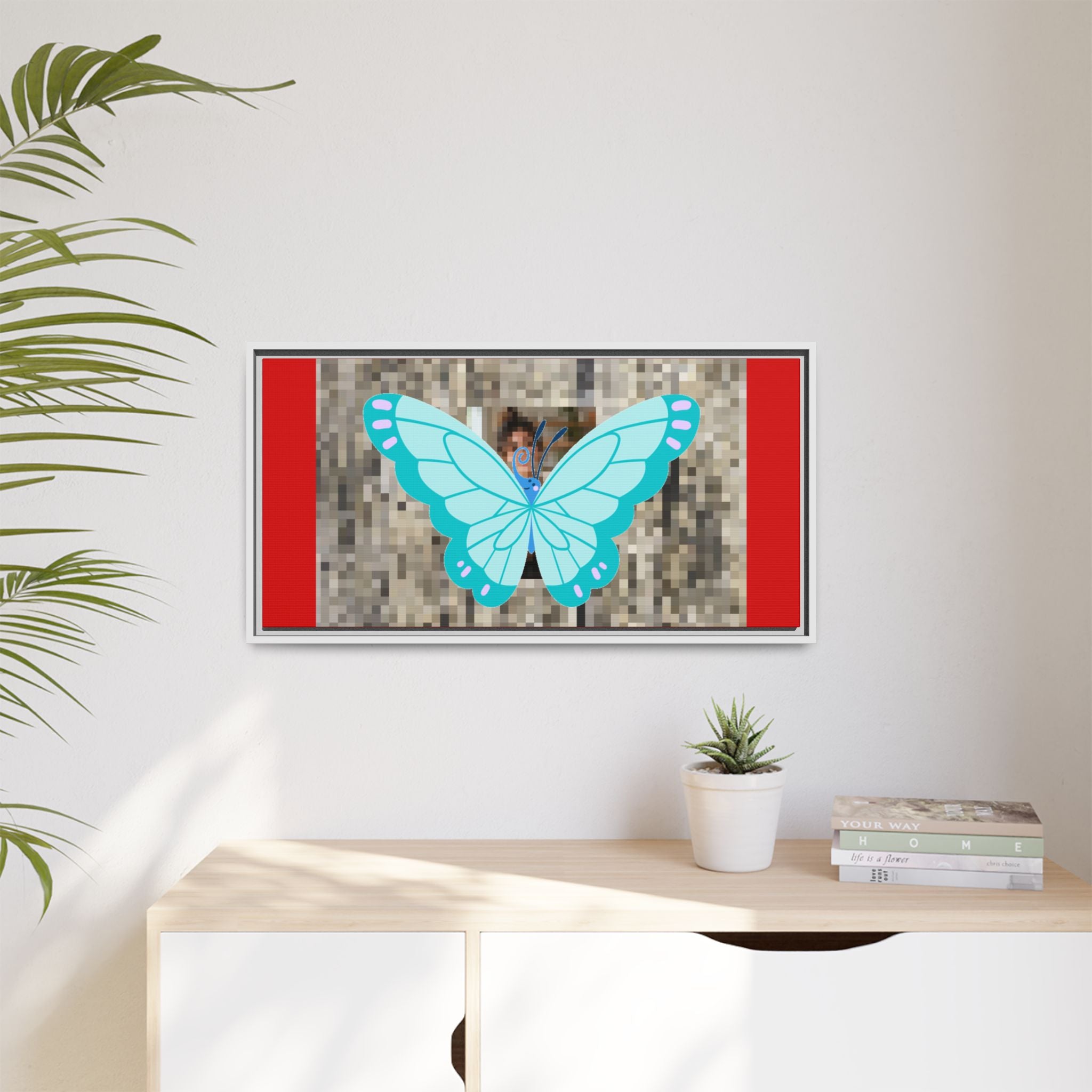 Blue Butterfly Framed Canvas Art – Matte Multi‑Color Wall Print